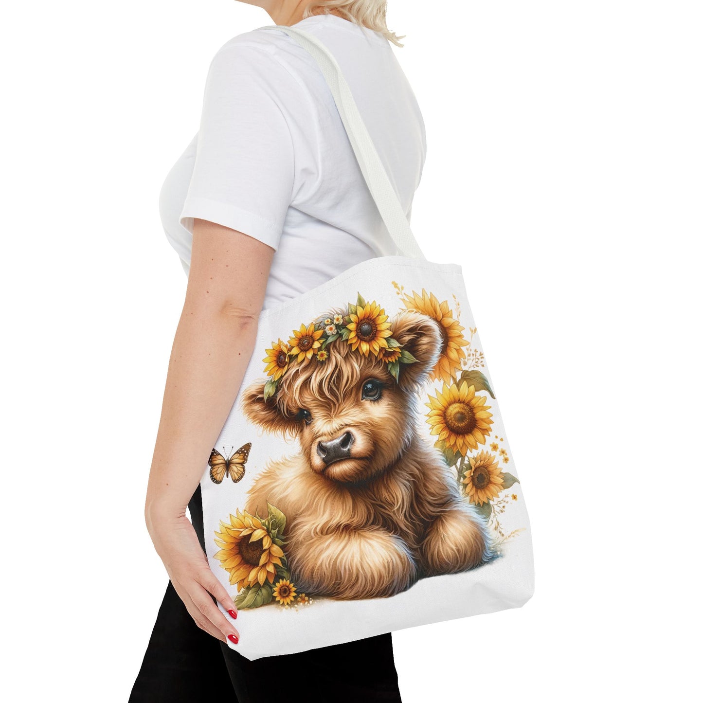🌻 Sunflower Crown Highland Calf Tote Bag – Country Charm & Butterfly Bliss 🐮👜