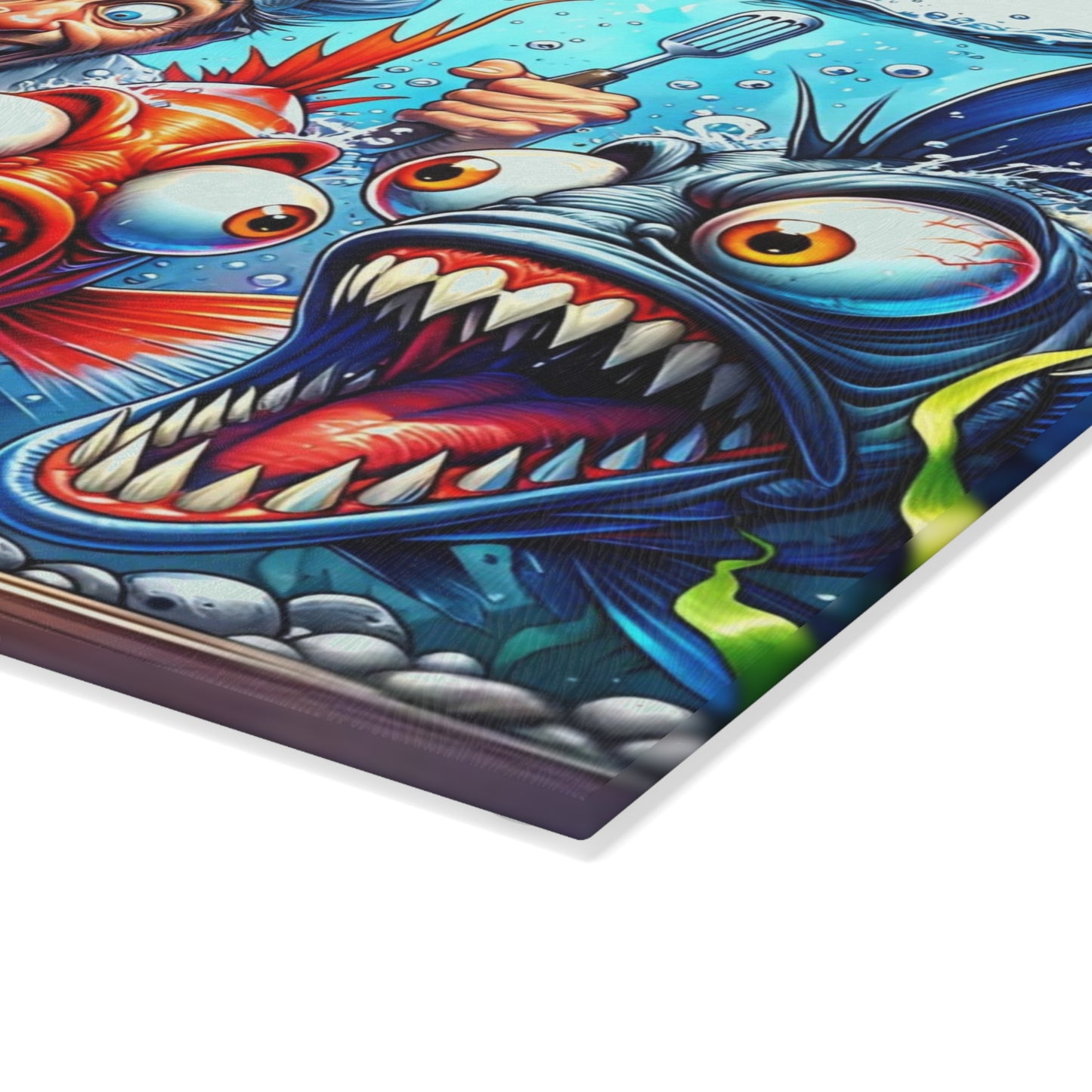 🐟👨‍🍳 “Kitchen Chaos: Fish & Chef” Glass Cutting Board – Cozy Charm for Your Kitchen