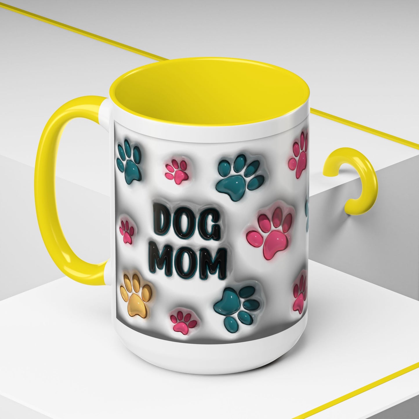 Dog Mom Accent Mug – Colorful Paw Print Cup for Proud Pet Parents
