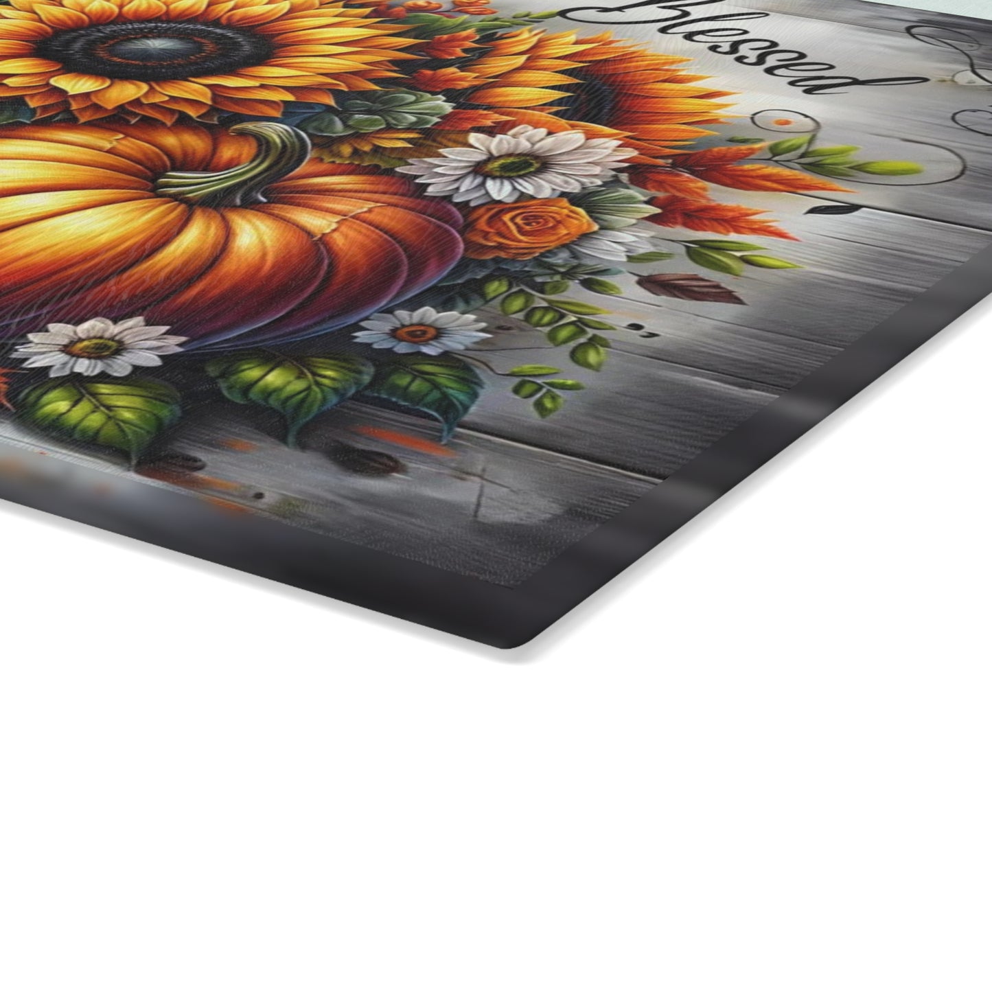 🌻🎃 Thankful Grateful Blessed Cutting Board – Autumn Sunflowers & Pumpkins for Seasonal Charm 🍁✨