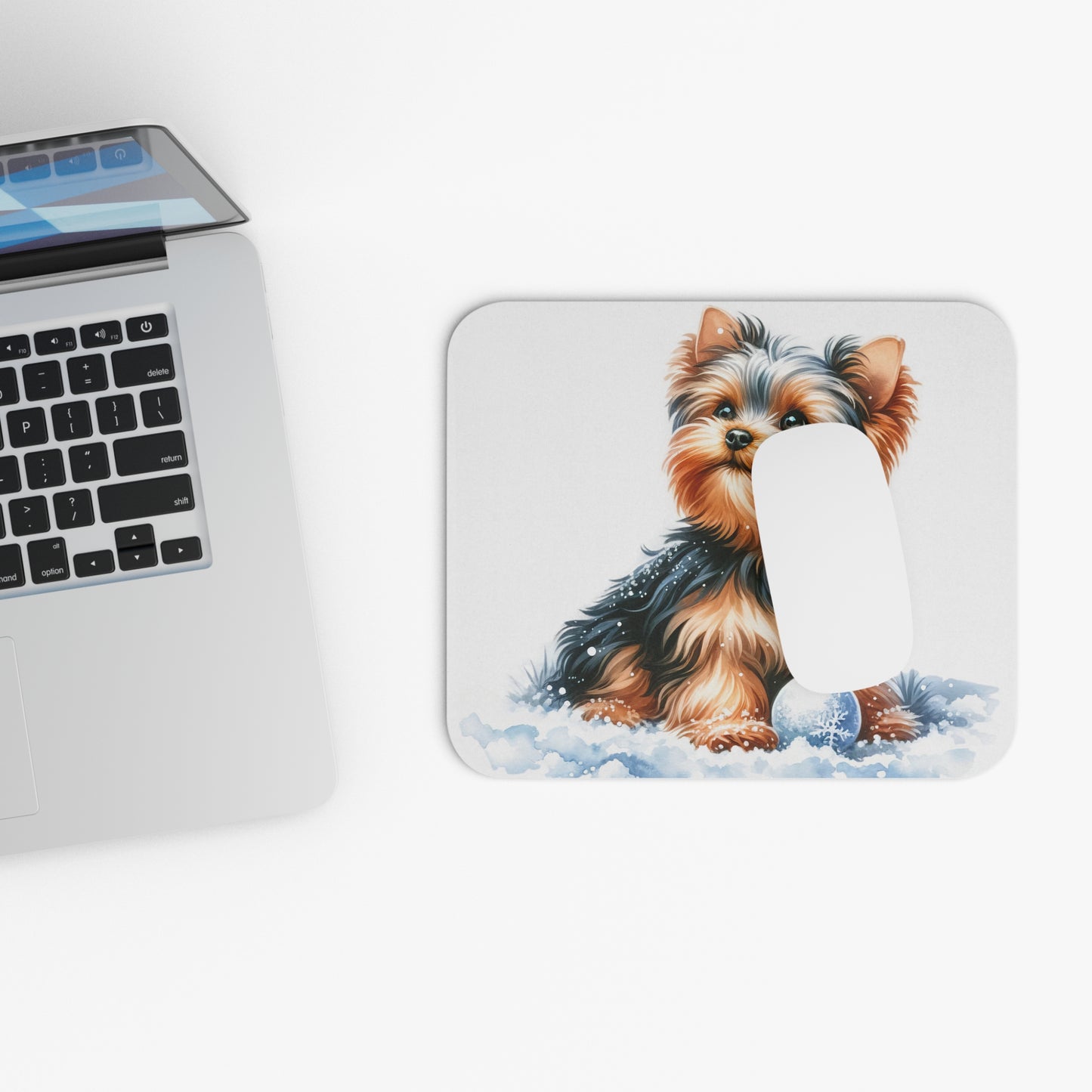 🖱️❄️🐶 Yorkie in the Snow Mouse Pad – Cozy Winter Pup for Your Desk