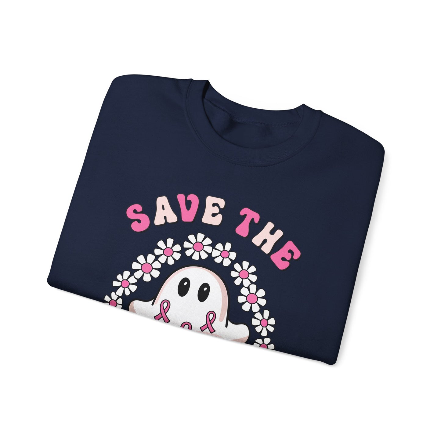👻🎀 Save the Boobies Ghost Sweatshirt – Cute Breast Cancer Awareness Crewneck