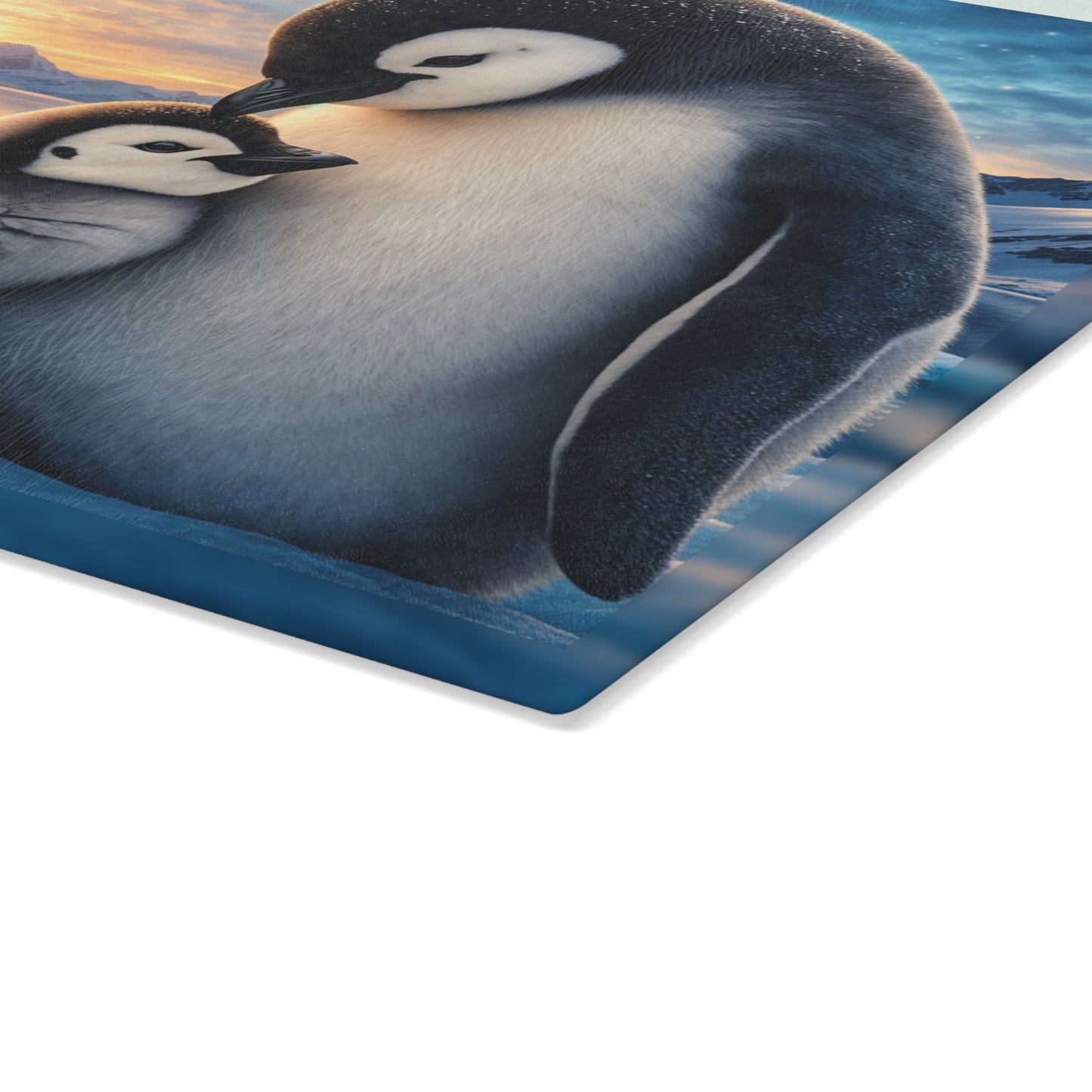 Arctic Penguin Love Glass Cutting Board – Peaceful Polar Wildlife Kitchen Art