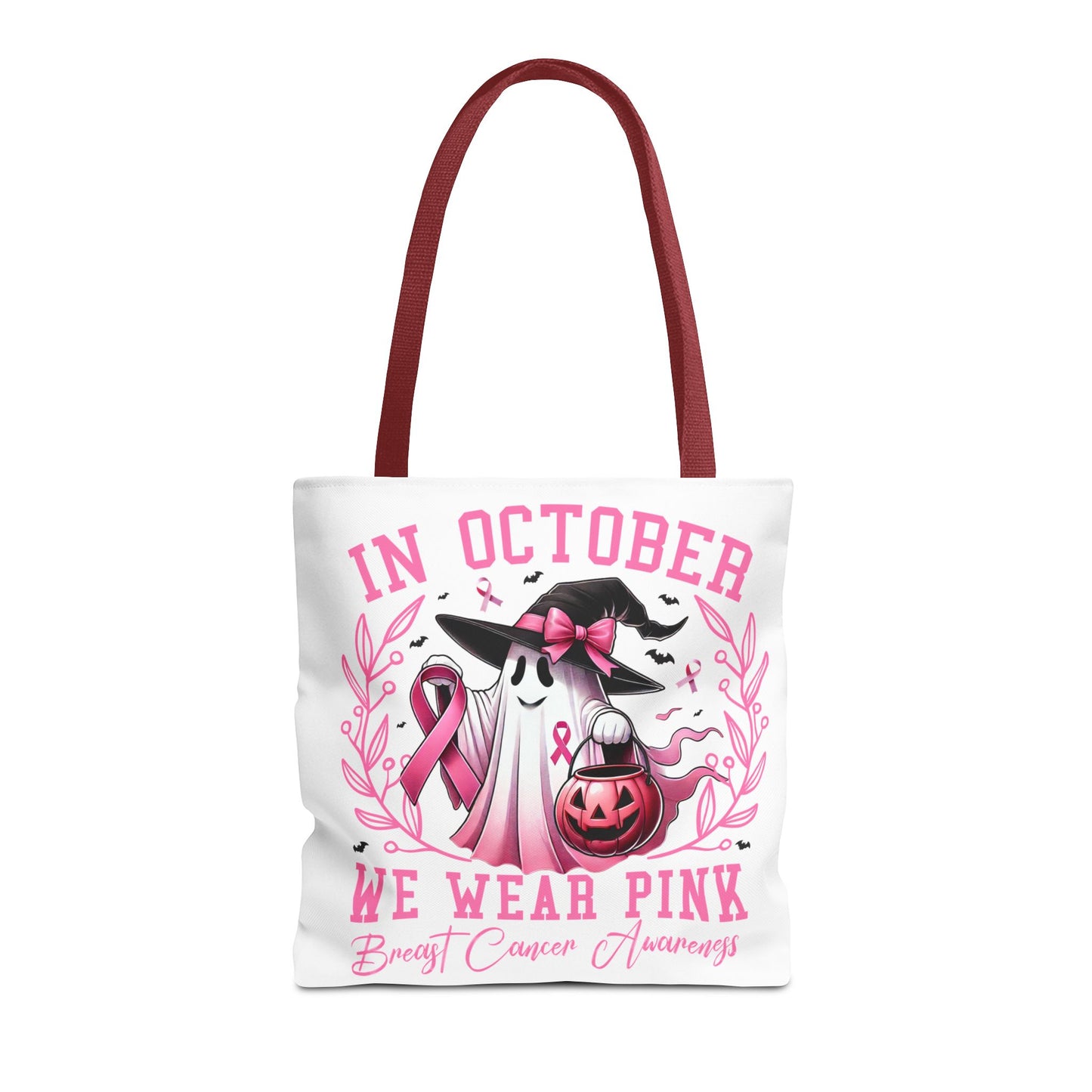 🎀 In October We Wear Pink Tote Bag – Breast Cancer Awareness with Spooky Charm 🎃