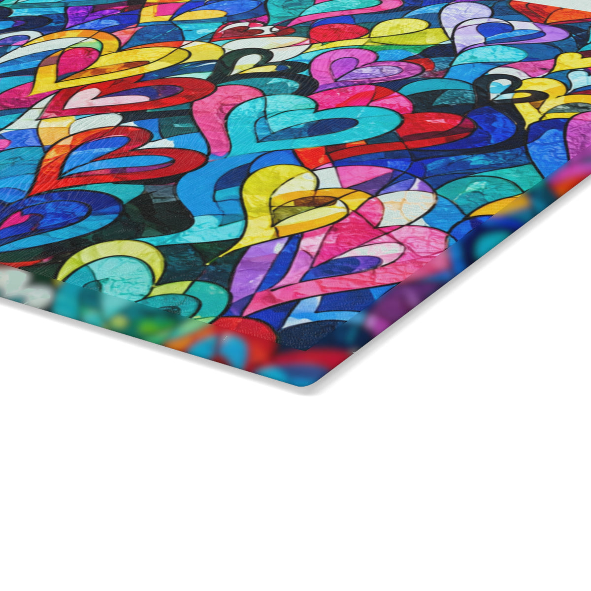 Colorful Hearts Stained-Glass-Inspired Glass Cutting Board – Rainbow Love Kitchen Decor