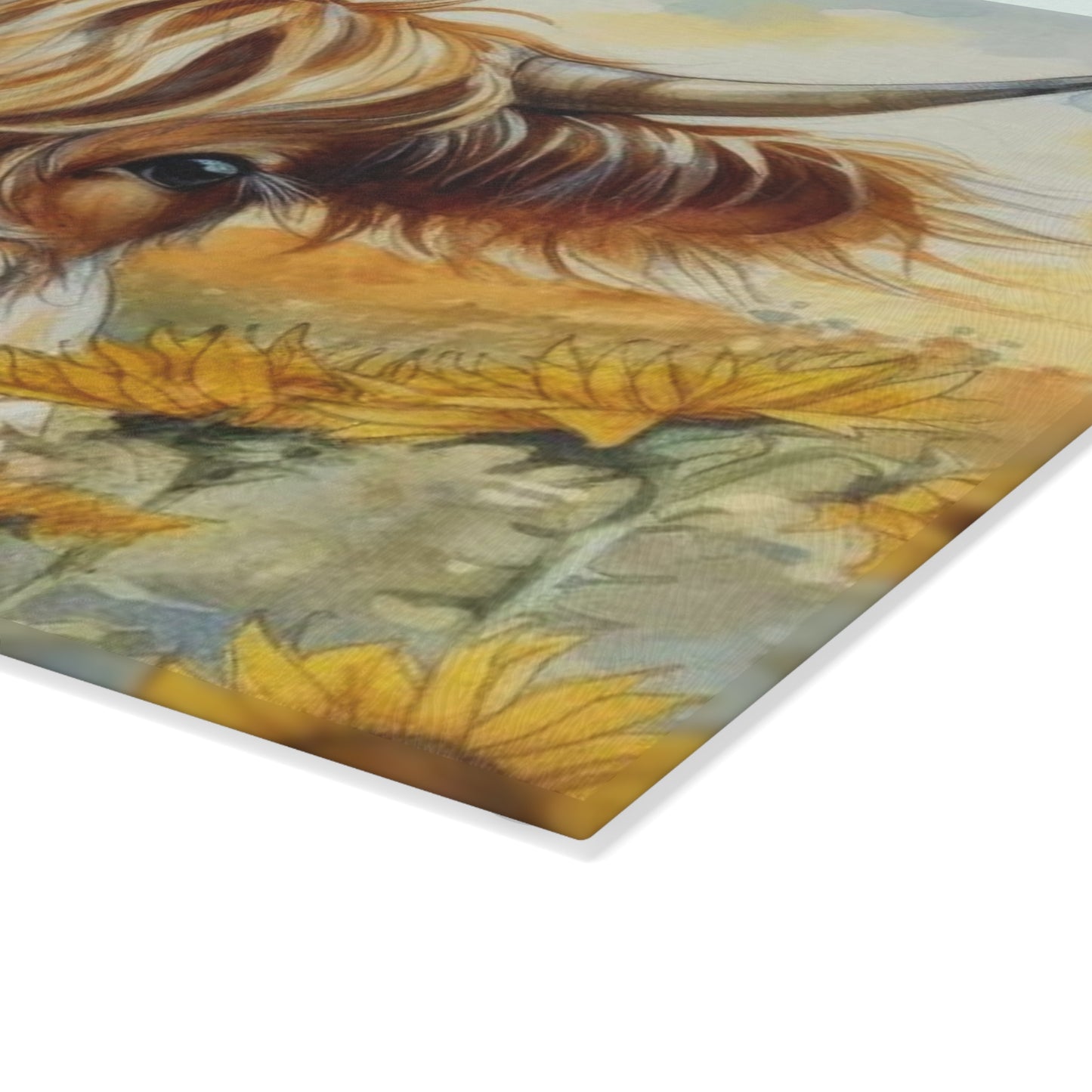 Tabla de cortar de vidrio templado con diseño de vaca de las Tierras Altas, tabla de cortar con diseño de girasol, decoración rústica de granja, regalo para amantes de las vacas, tabla de charcutería, regalos para vacas