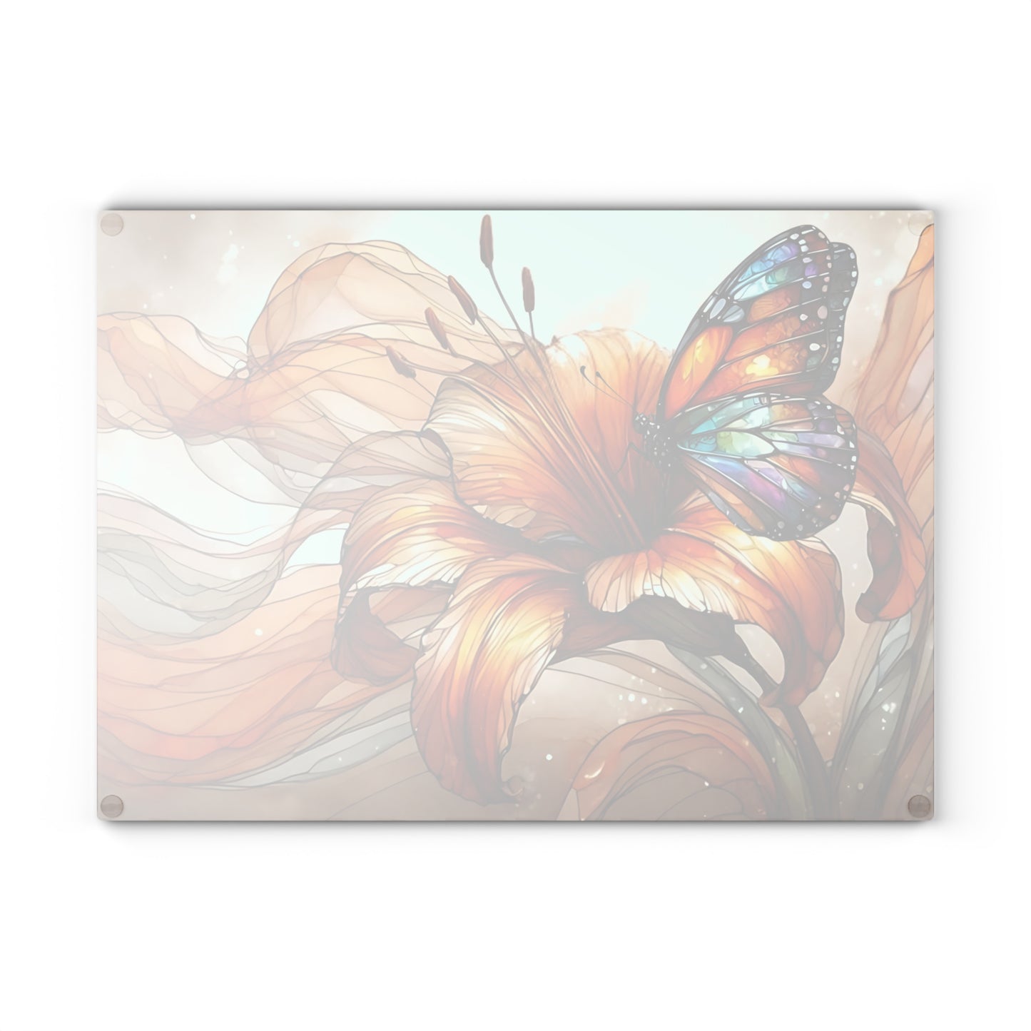 Flower & Butterfly Tempered Glass Cutting Board – A Touch of Nature’s Grace