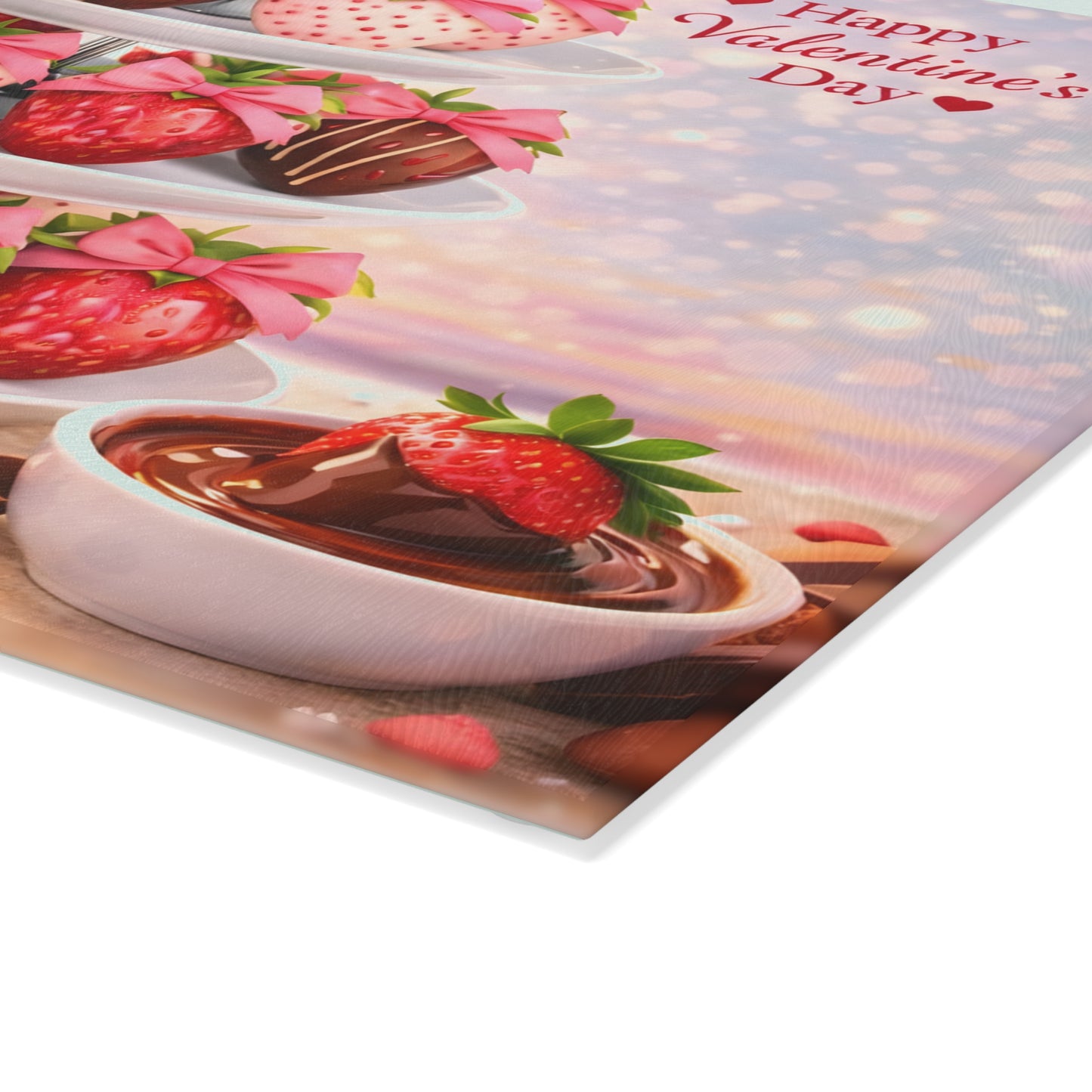 Chocolate-Covered Strawberry Valentine Glass Cutting Board – Romantic Dessert Display & Kitchen Accent