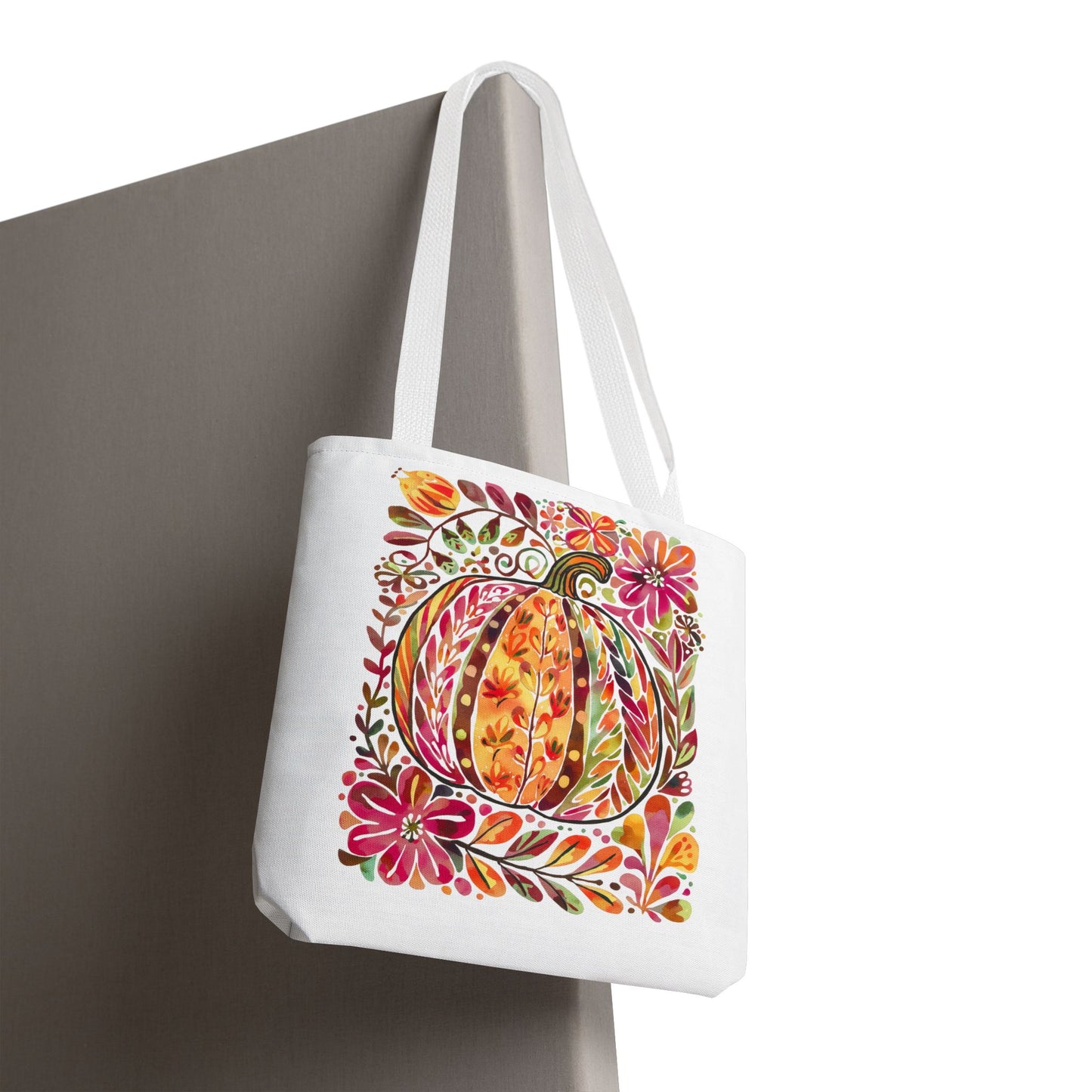🎨 Watercolor Autumn Pumpkin Floral Tote Bag – Artistic Fall Charm 🍂