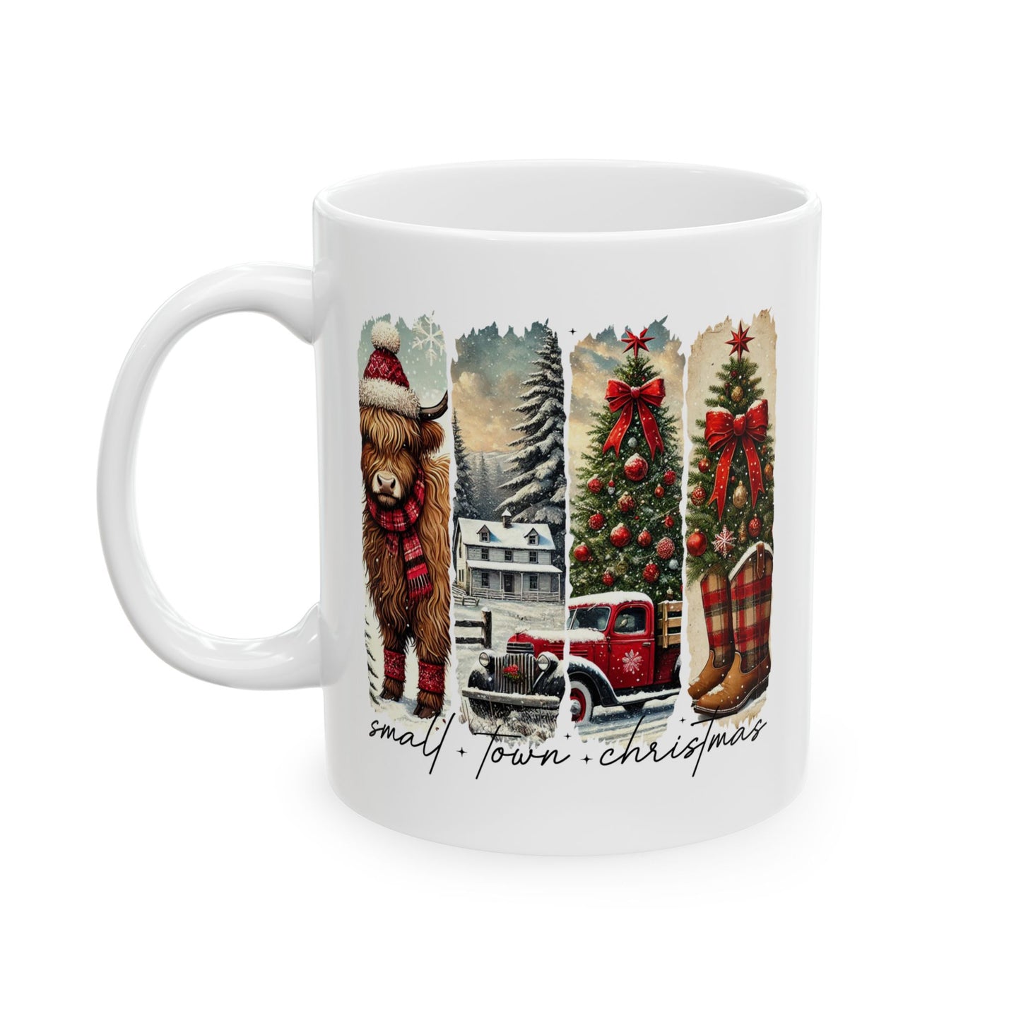 Taza de café navideña Highland Cow Country: un acogedor encanto rústico navideño en cada sorbo