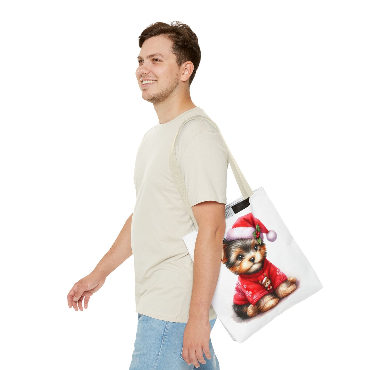 🎄 Santa Yorkie Christmas Tote Bag – Holiday Cheer in Every Stitch 🐾
