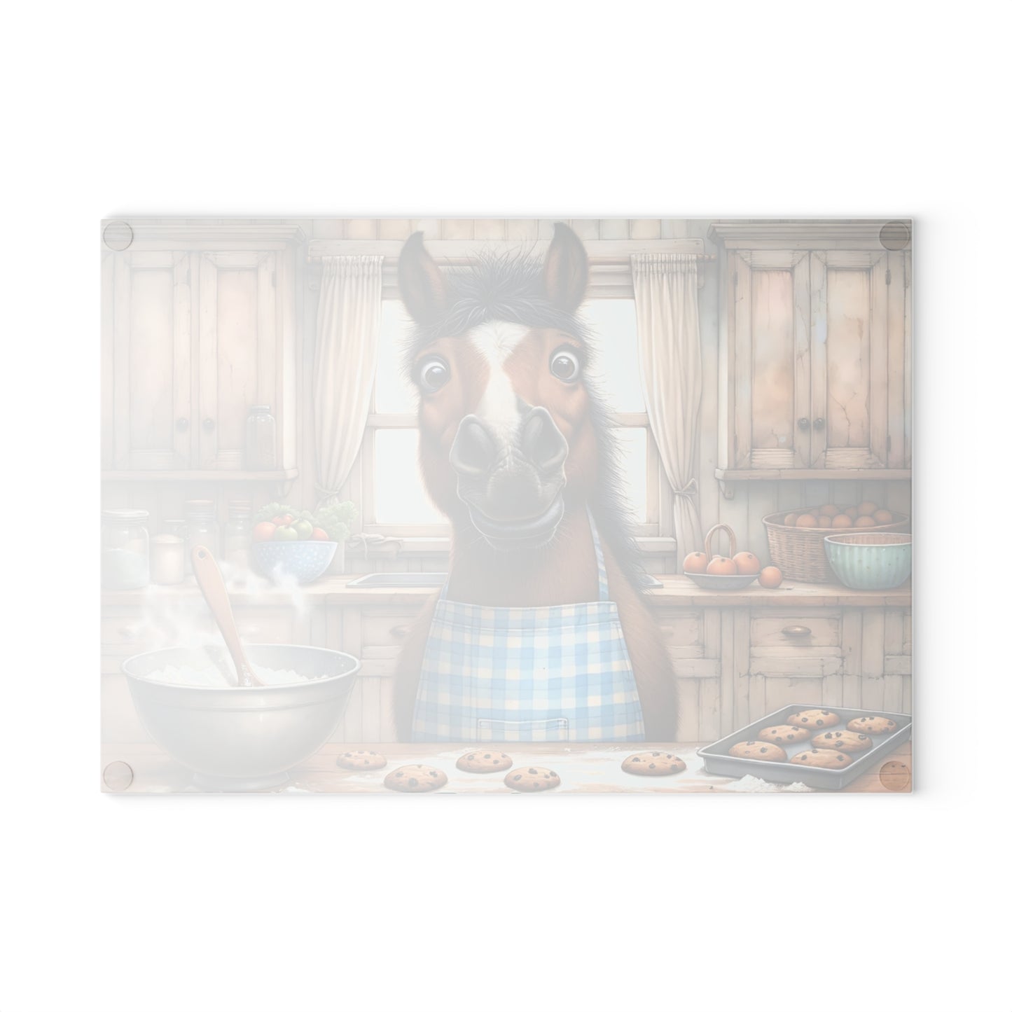 🐴🍪 “Baking Buddy Horse” Glass Cutting Board – Cozy Laughs for Your Kitchen