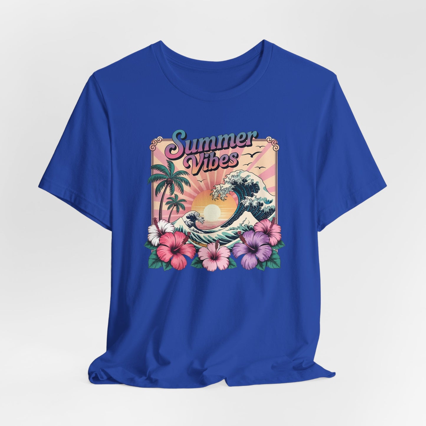 ☀️ Camiseta Summer Vibes – Ola playera vibrante, hibisco y palmeras | Camiseta gráfica para mujer