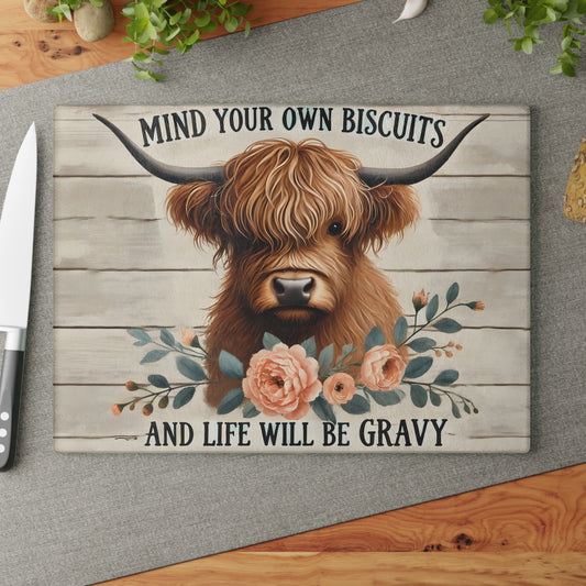 🐮 “Mind Your Own Biscuits” Cutting Board – Bold Florals & Southern Sass for Your Kitchen