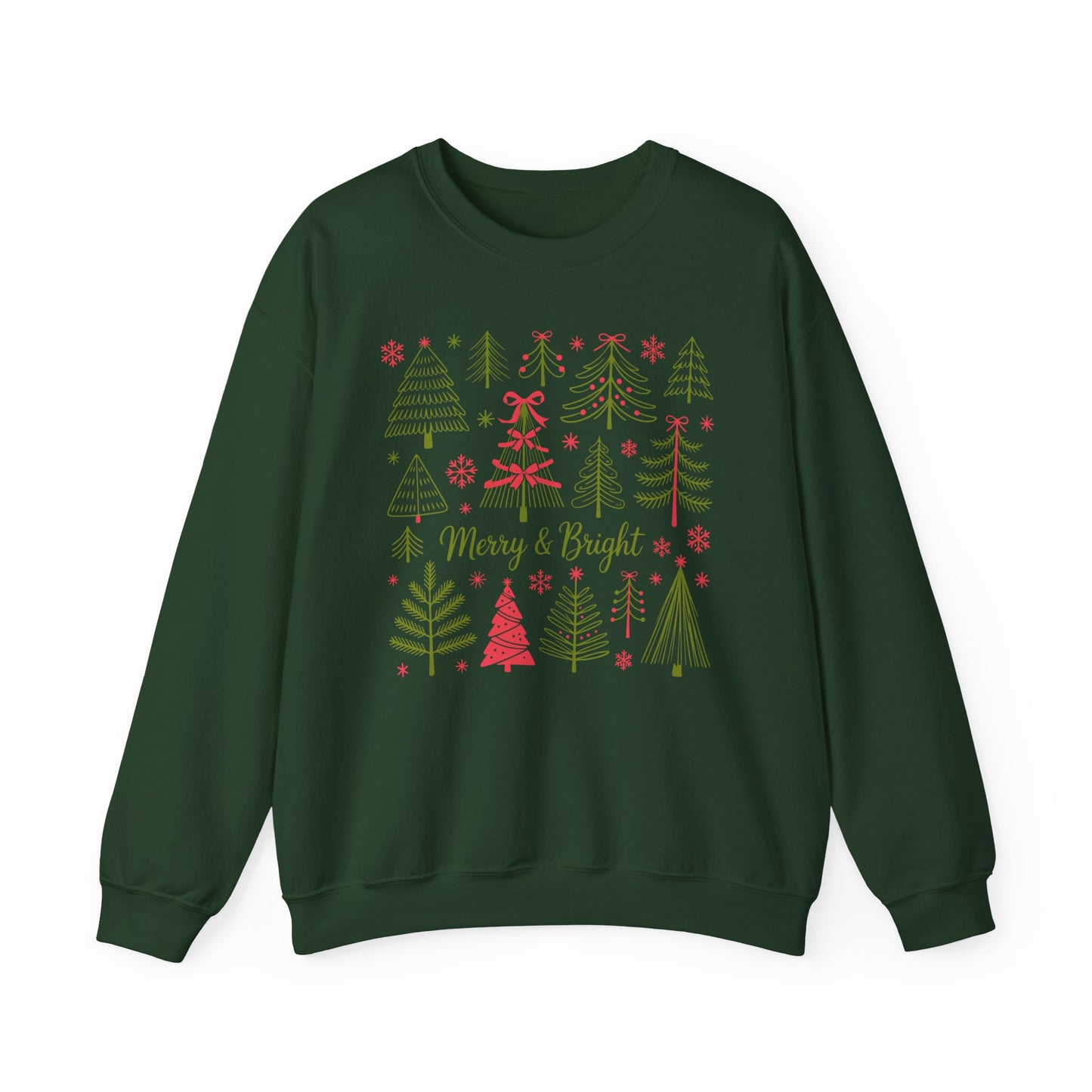 🎄✨ Merry & Bright Sweatshirt – Whimsical Holiday Forest Vibes