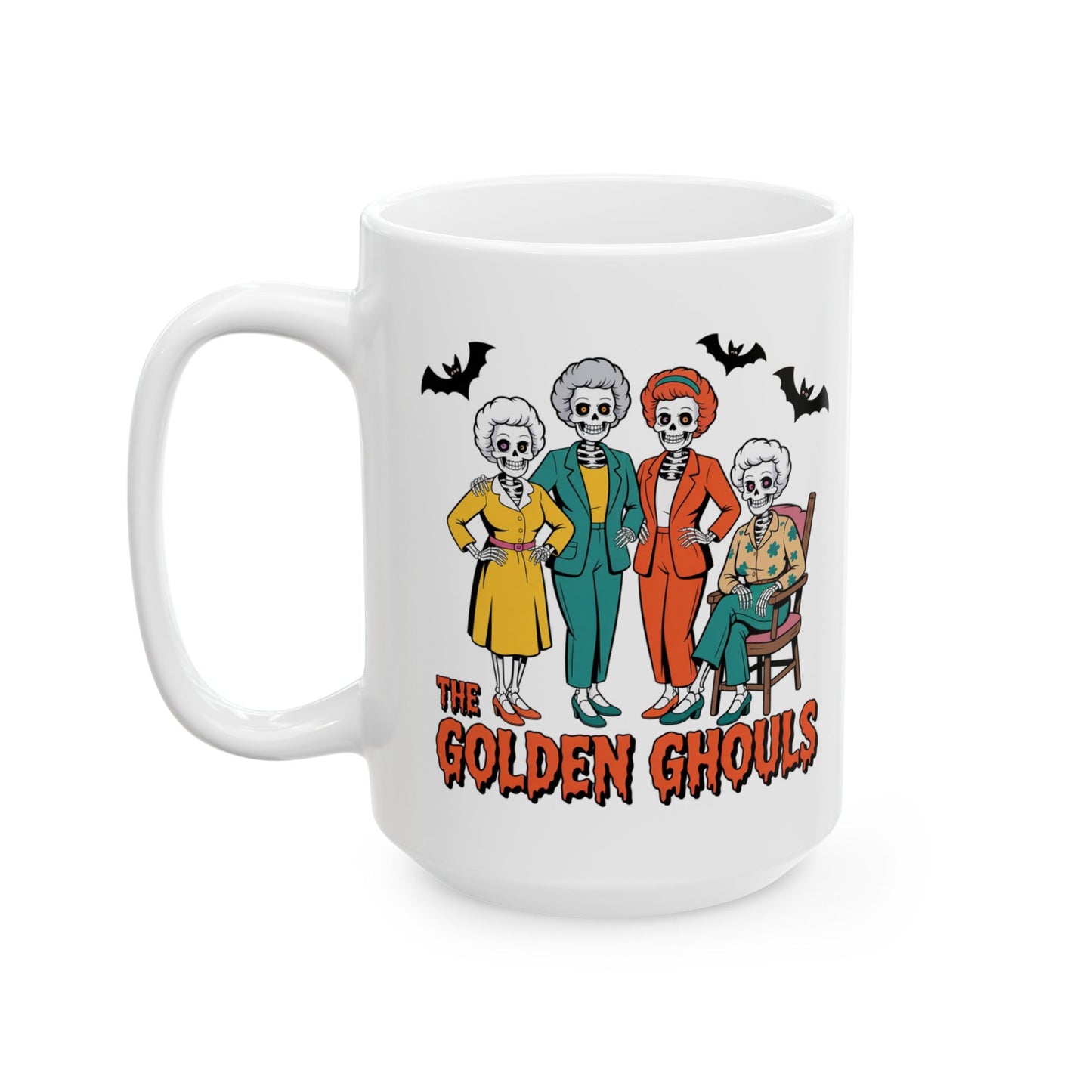 💀👵 The Golden Ghouls Mug – Funny Skeleton Halloween Coffee Cup 🎃☕