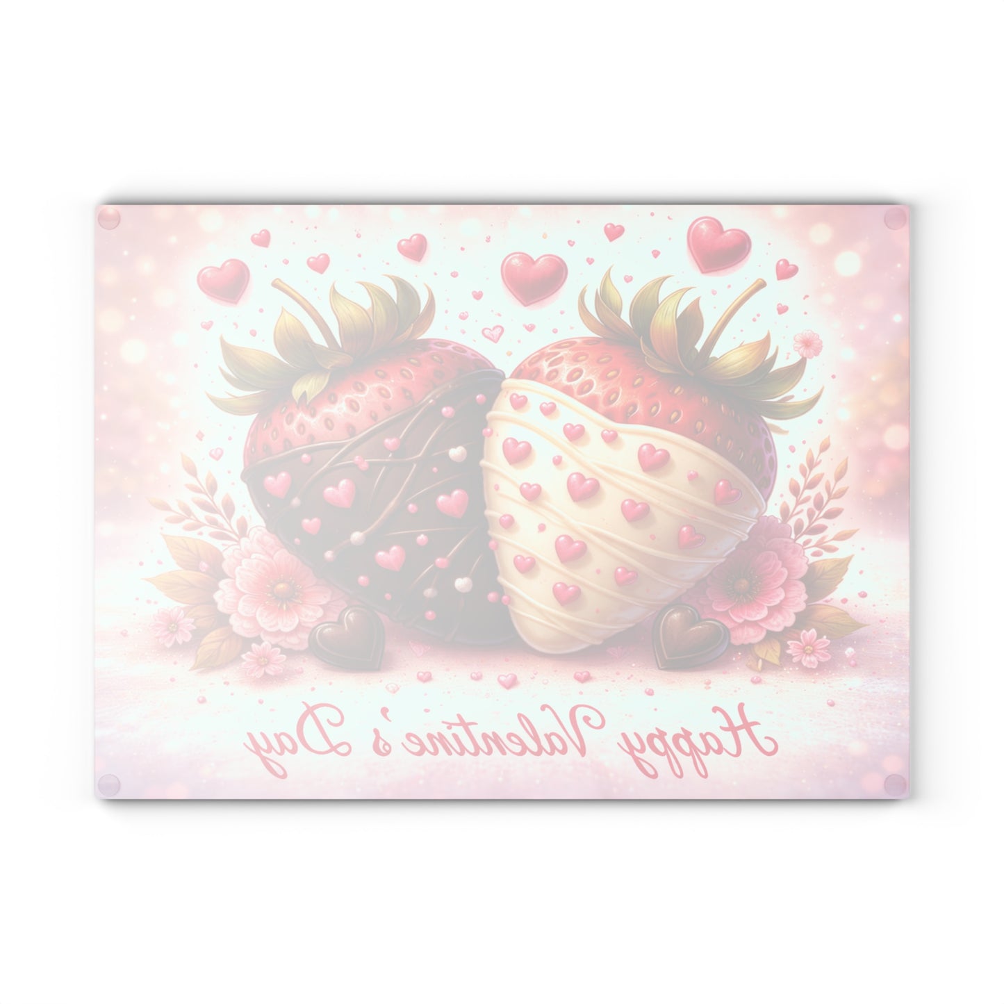 Chocolate-Covered Strawberries Valentine Glass Cutting Board – Romantic Kitchen Art Gift