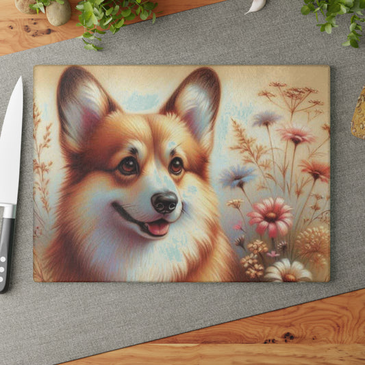 🐶 Corgi Charm Cutting Board – Warm Meadows & Puppy Smiles for Your Kitchen 🌼