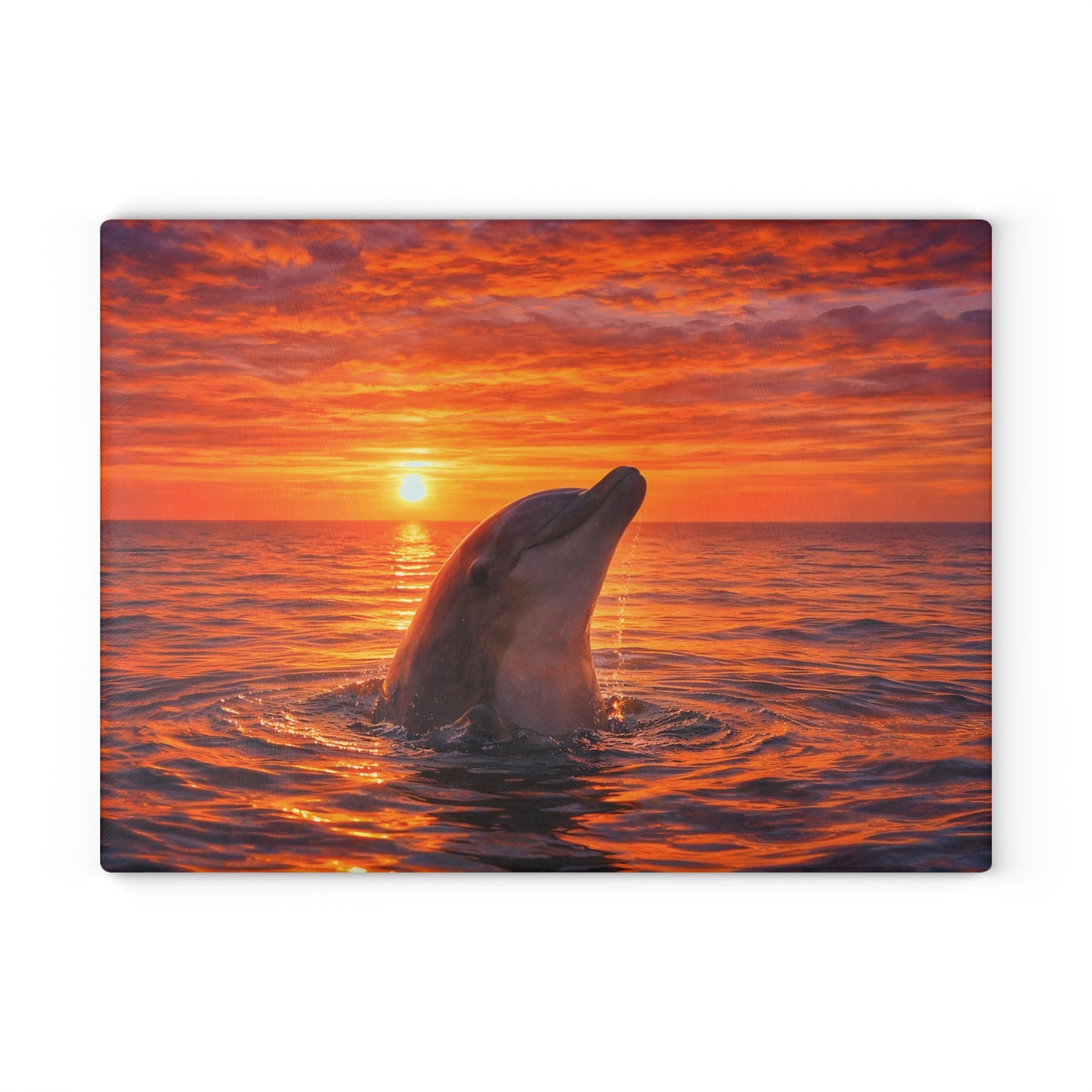 Dolphin Sunset Glass Cutting Board – Ocean Serenity Coastal Kitchen Decor