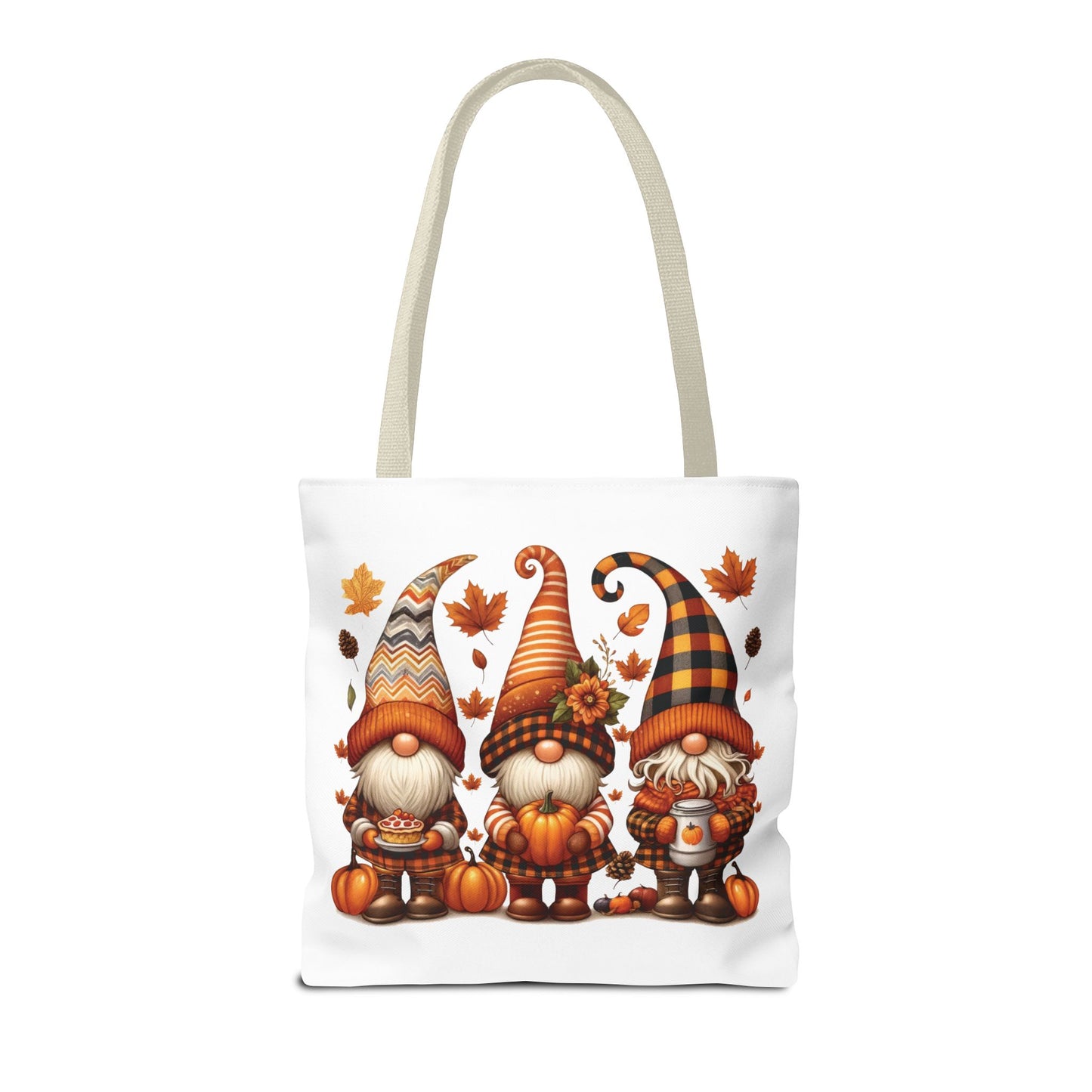 🍁 Autumn Gnome Trio Tote Bag – Cozy Fall Charm with Pumpkin Spice Magic