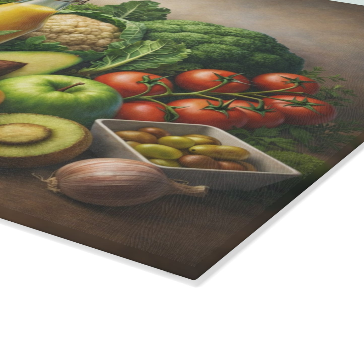 Garden Harvest Still Life Glass Cutting Board – Rustic Vegetable & Fresh Produce Kitchen Art