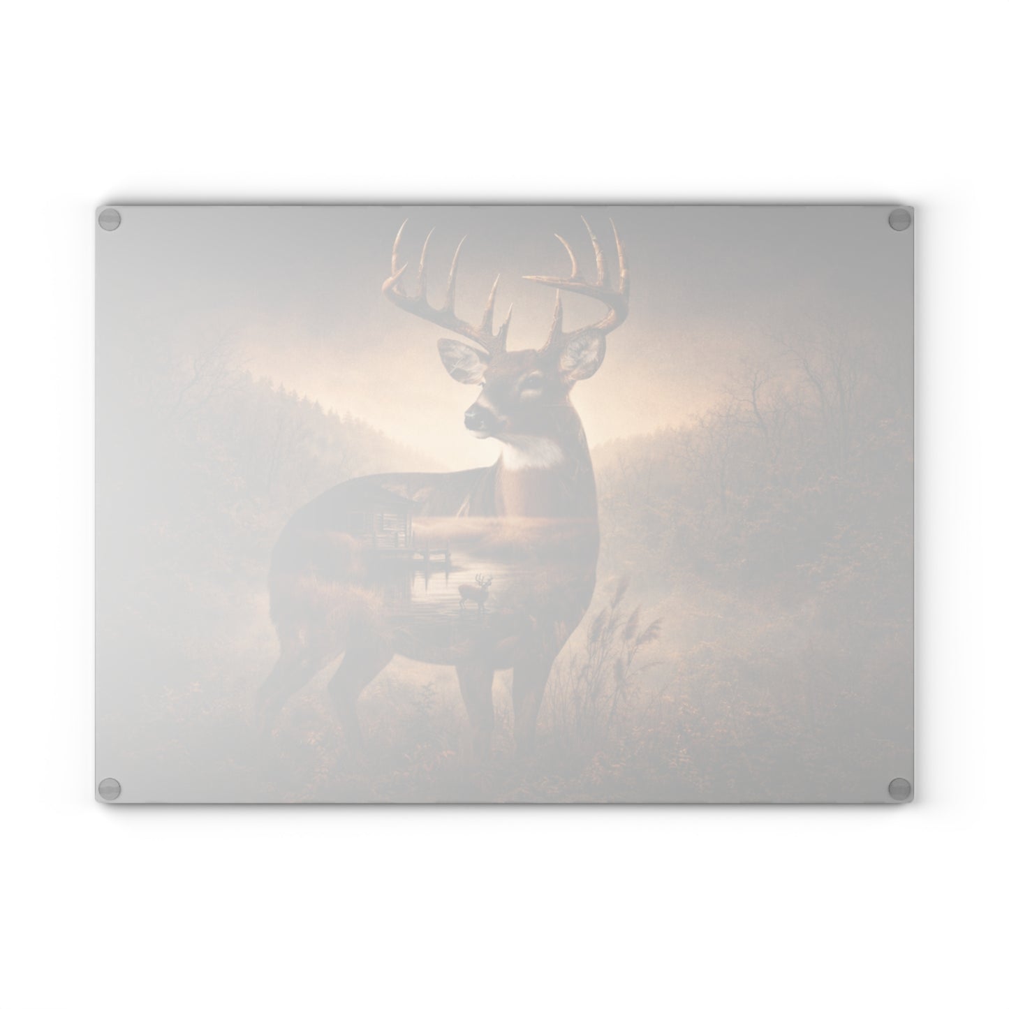 Majestic Whitetail Deer Glass Cutting Board – Rustic Woodland Wildlife Kitchen Art & Display Board