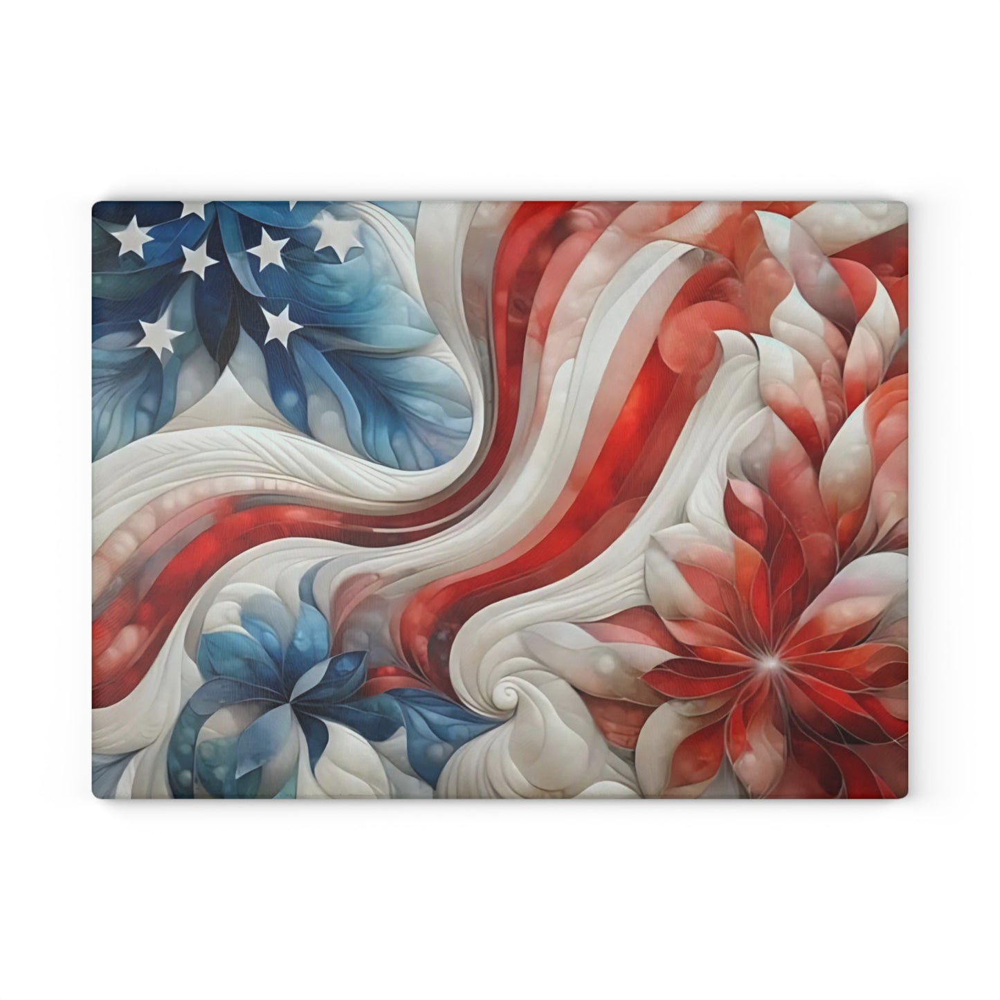 4th of July Quilt looking Glass Cutting Board – Patriotic Charm Meets Function