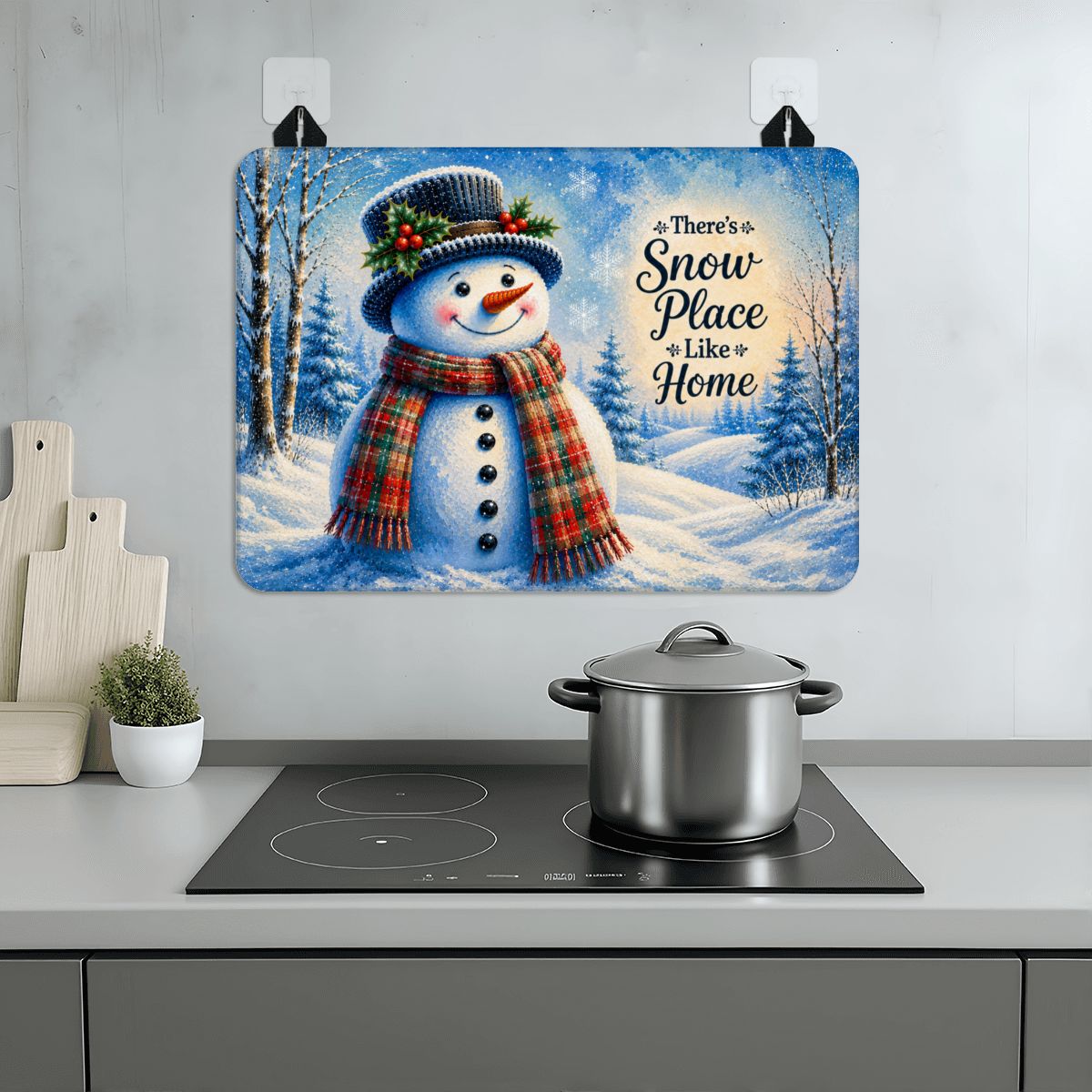 There’s Snow Place Like Home Snowman Stove Top Cover – Christmas Winter Stove Protector Mat