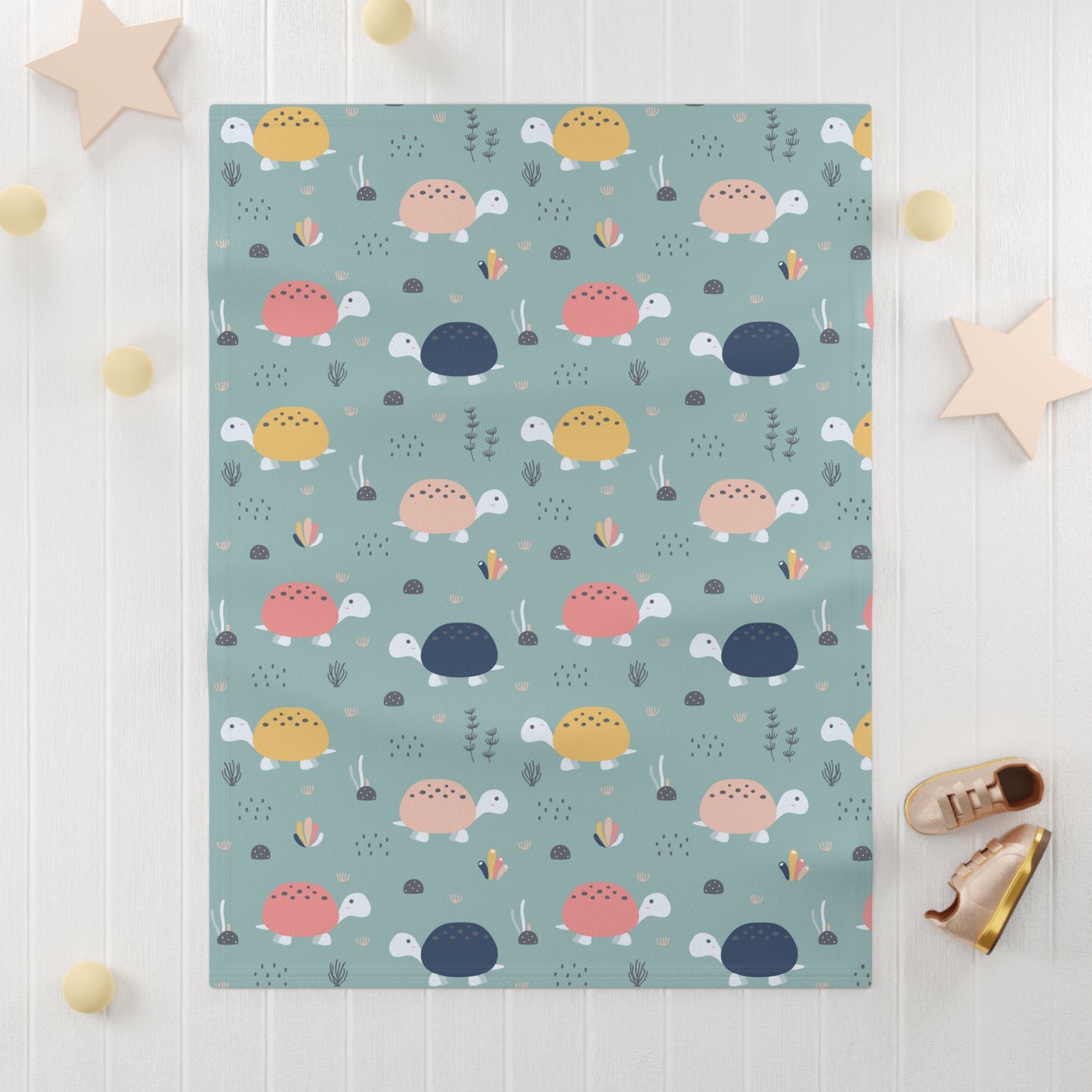 🐢 Sage Sea Turtles Baby Blanket – Ultra-Soft Fleece 30″×40″ | Coastal Pastels on Teal