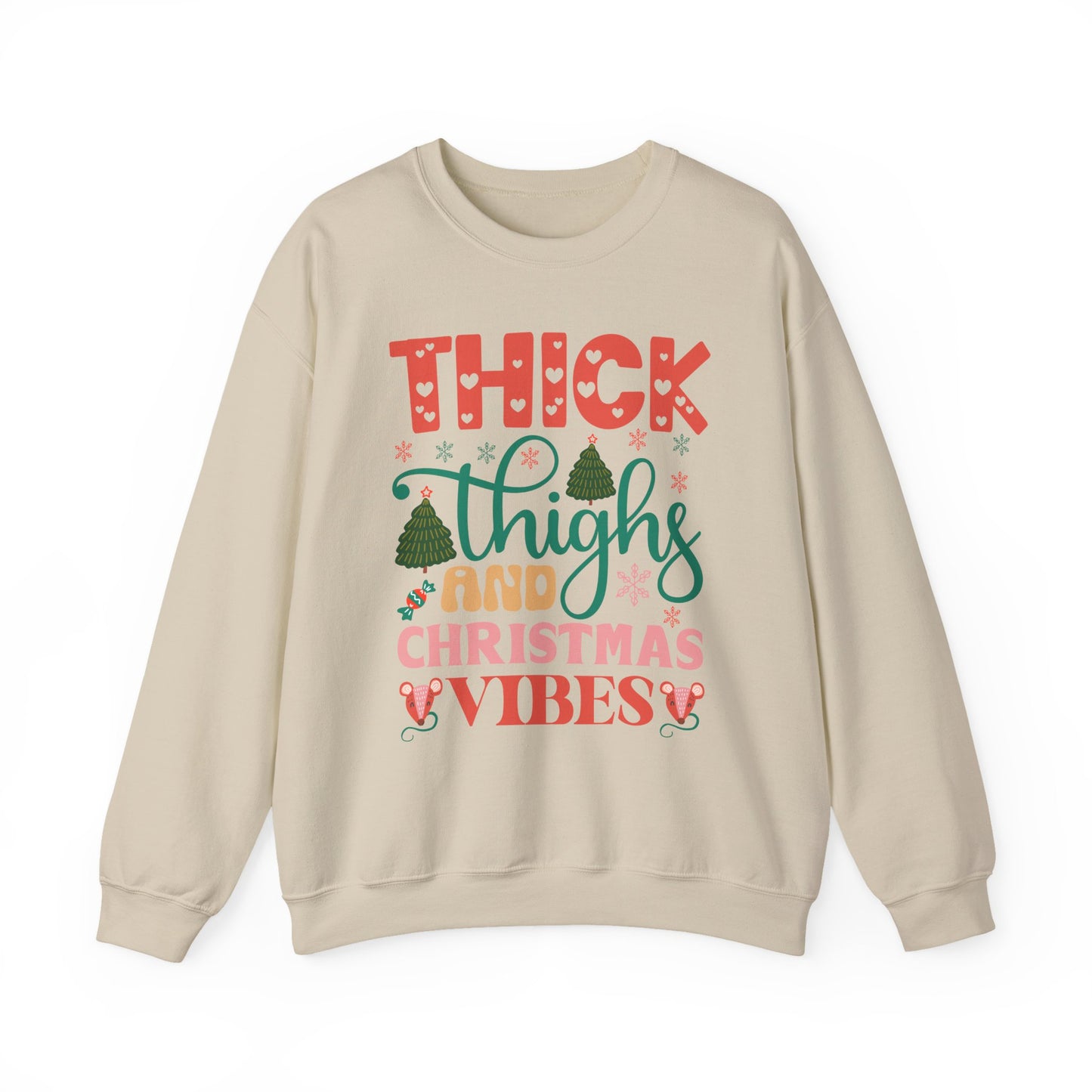 🎄💖 Thick Thighs & Christmas Vibes Crewneck – Cute, Confident & Cozy