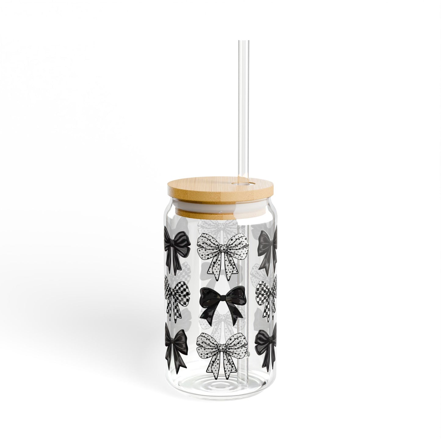 🎀🖤 Black & Chic Bows Sipper Glass – 16oz Classy Style for Every Sip 🖤🎀