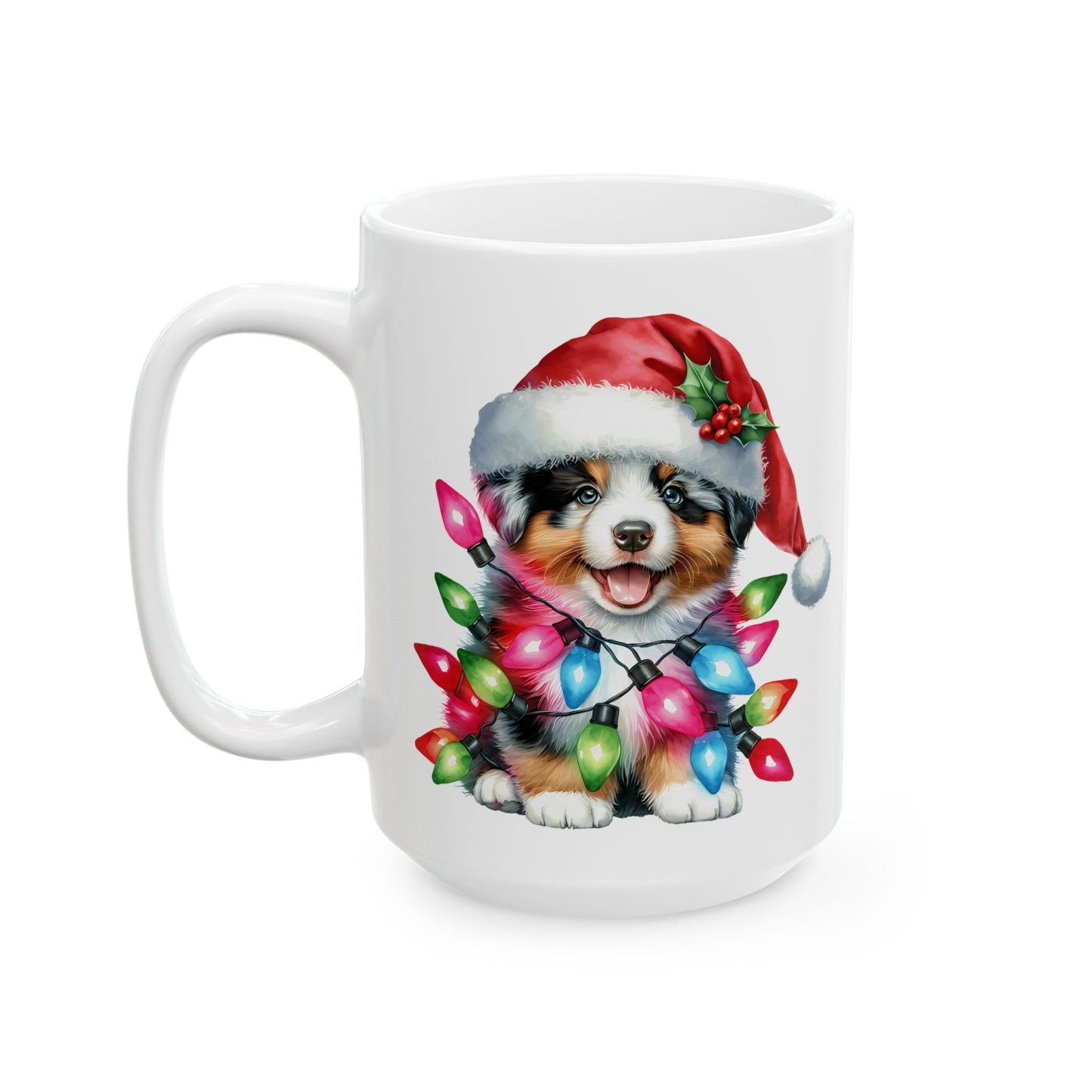 🎅 Australian Shepherd Christmas Mug – Santa Paws with Holiday Sparkle 🌟