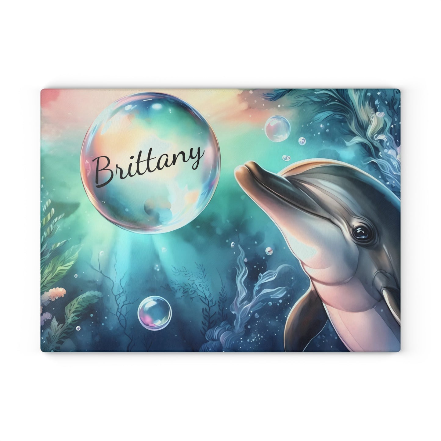 Tabla de cortar con diseño de delfín, vidrio templado con vibrantes escenas de delfines, regalo para chef, regalo para ella, regalo de boda o inauguración de la casa.