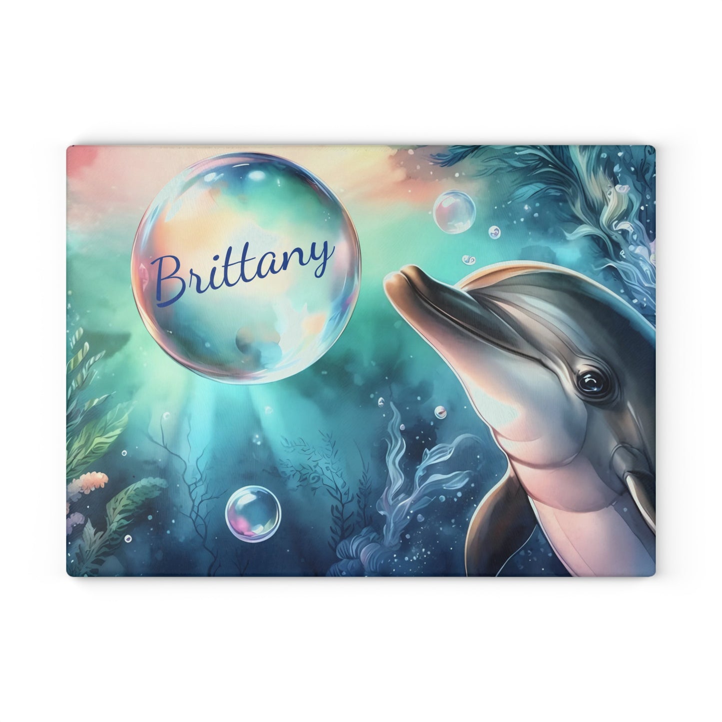 Tabla de cortar con diseño de delfín, vidrio templado con vibrantes escenas de delfines, regalo para chef, regalo para ella, regalo de boda o inauguración de la casa.