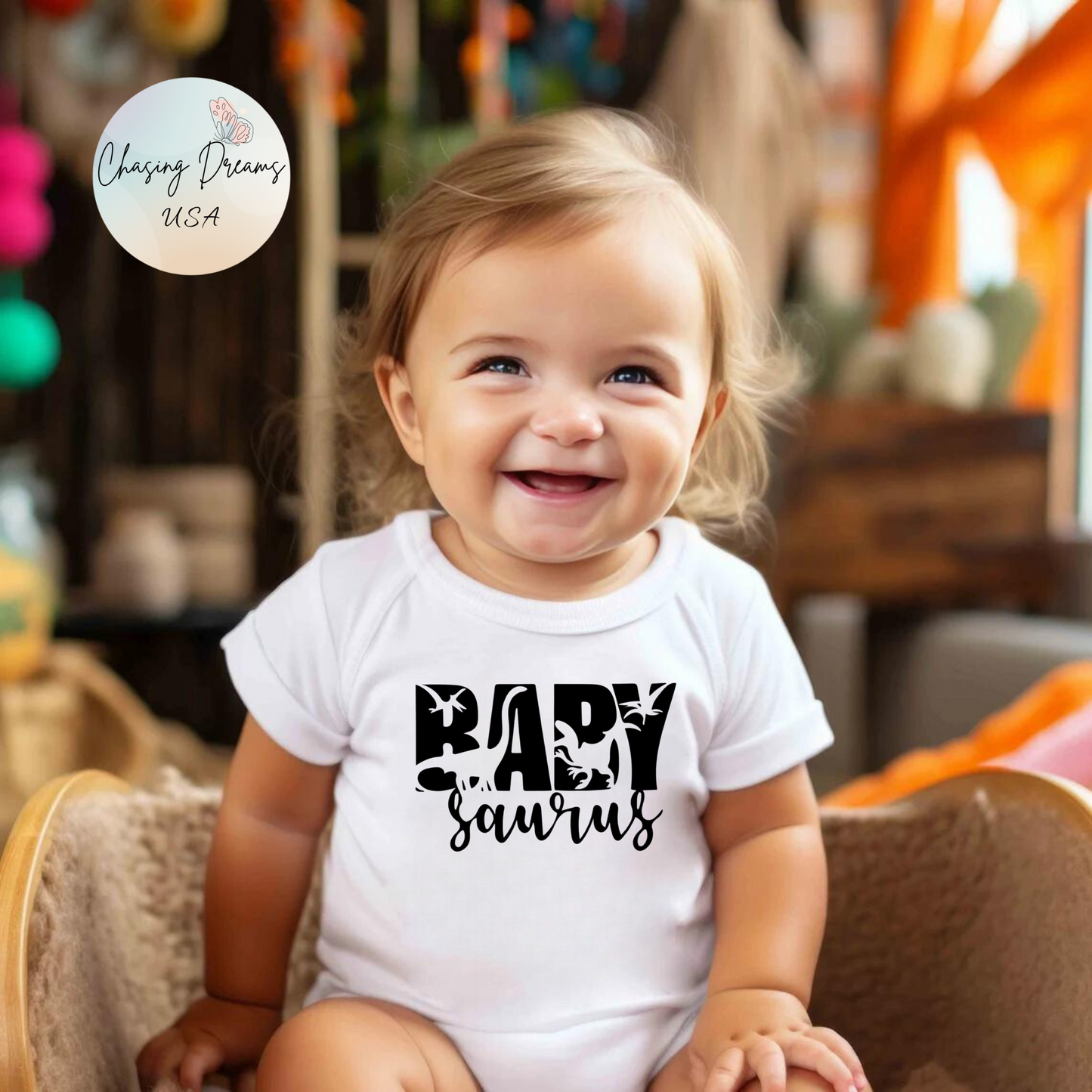 Baby Saurus Dinosaur Infant Bodysuit | Cute Baby Onesie with Dino Silhouettes | Available in Multiple Colors and Organic