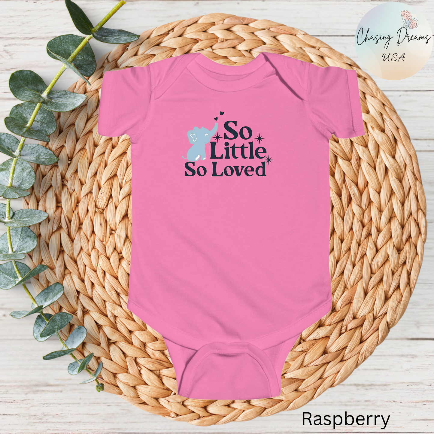 Mono de bebé con elefantito So Little So Loved | Body para bebé | Regalo para baby shower | Conjunto para recién nacido | Disponible en orgánico