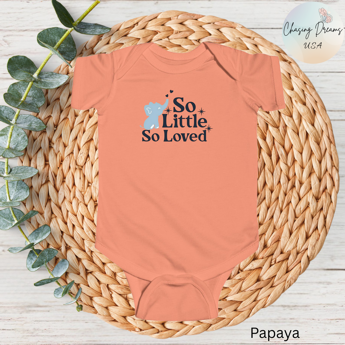Mono de bebé con elefantito So Little So Loved | Body para bebé | Regalo para baby shower | Conjunto para recién nacido | Disponible en orgánico
