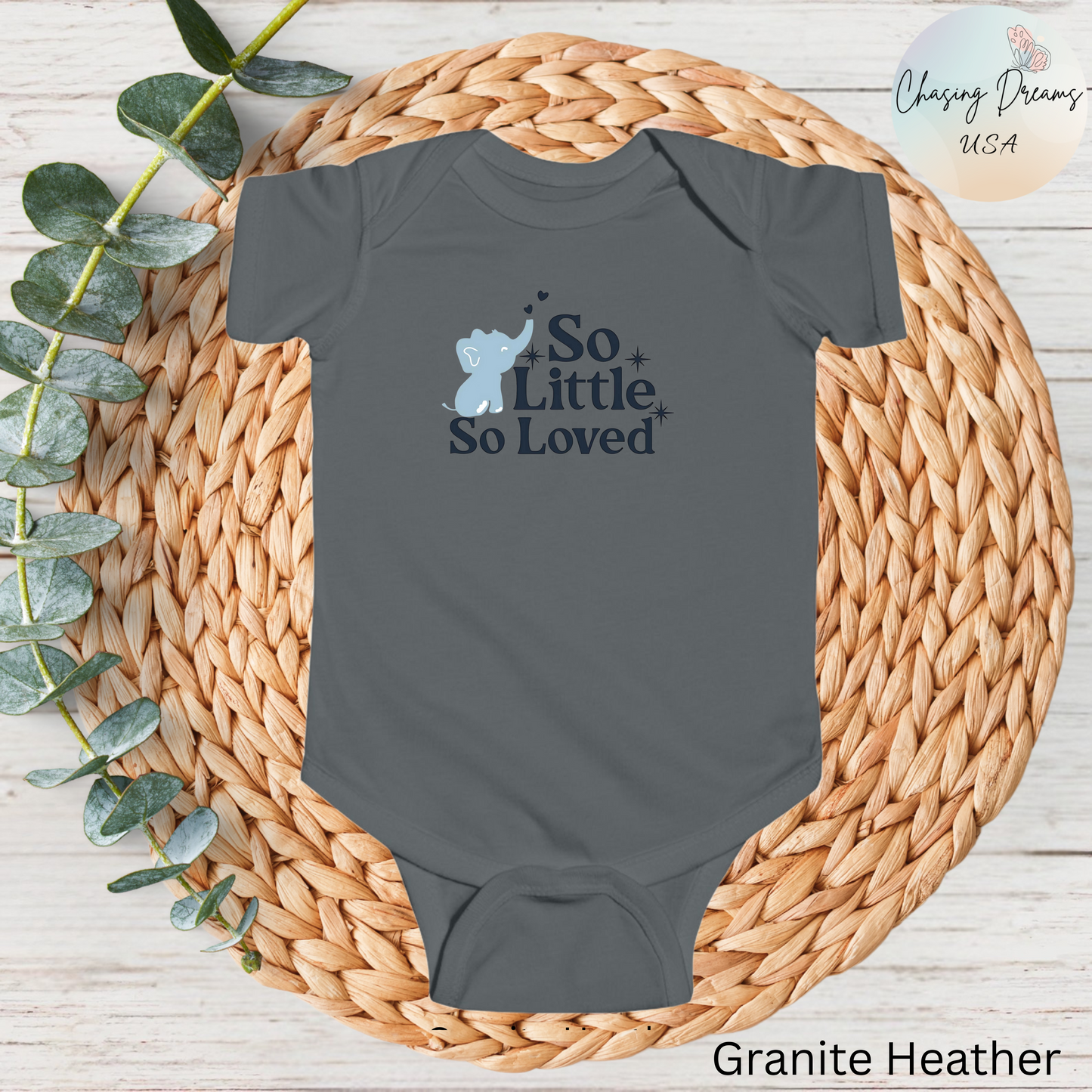 Mono de bebé con elefantito So Little So Loved | Body para bebé | Regalo para baby shower | Conjunto para recién nacido | Disponible en orgánico
