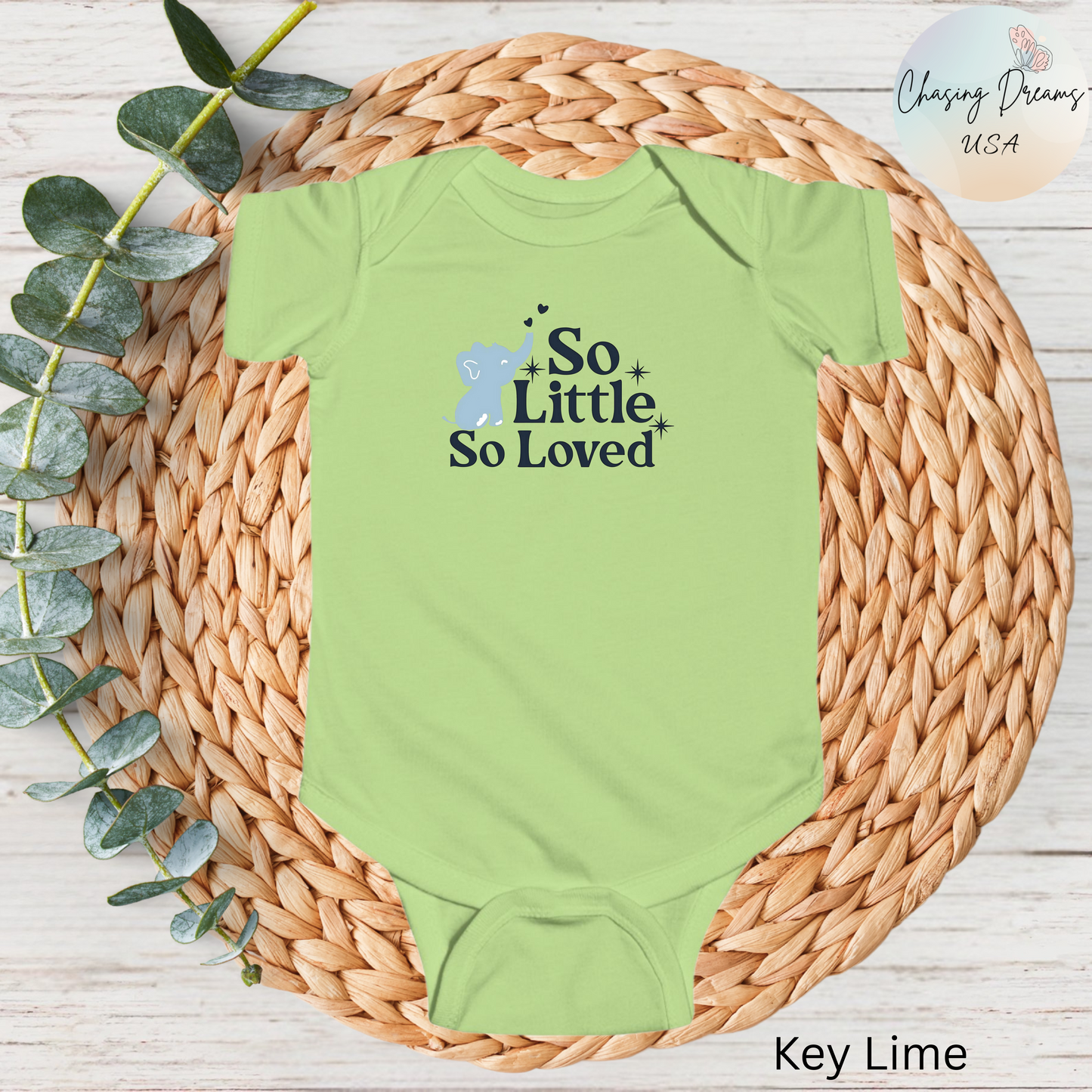 Mono de bebé con elefantito So Little So Loved | Body para bebé | Regalo para baby shower | Conjunto para recién nacido | Disponible en orgánico