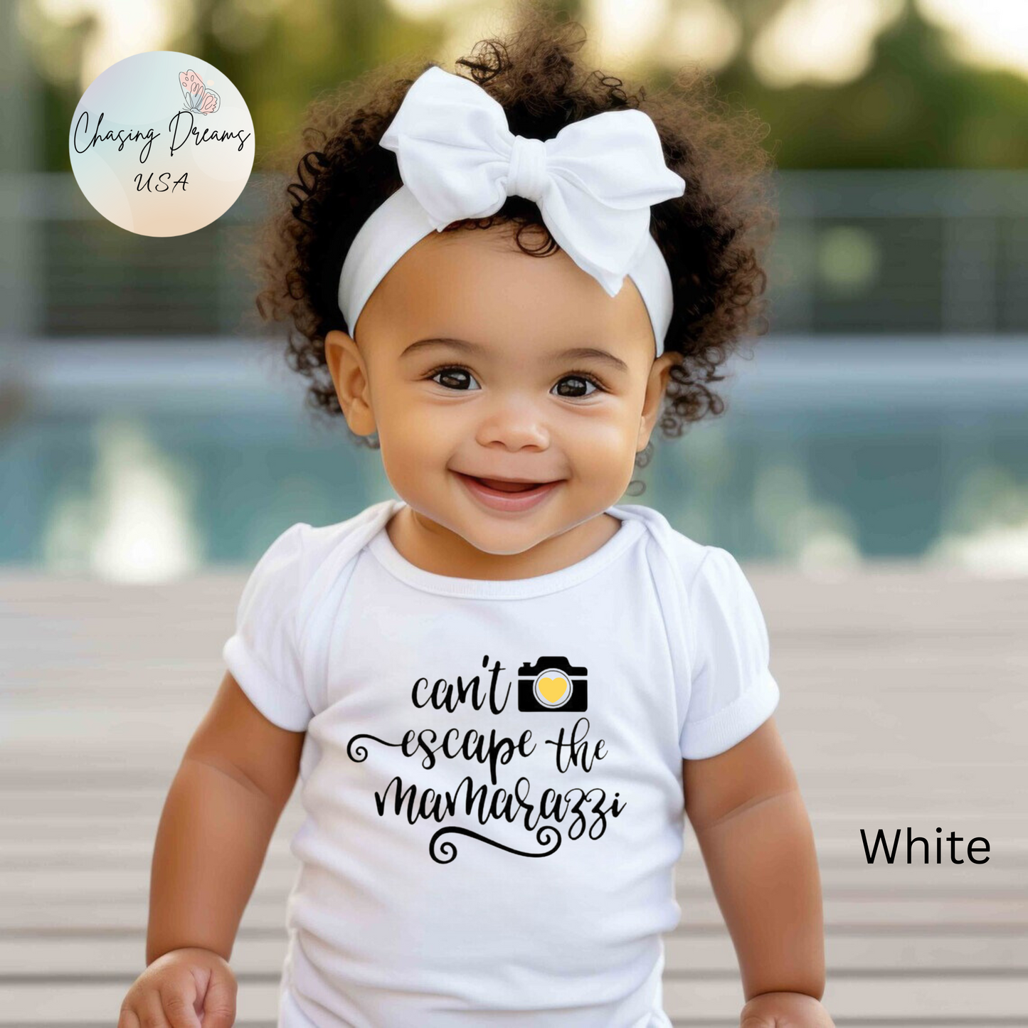 Body de bebé "No puedes escapar de Mamarazzi" - Diseño de cámara y corazón
