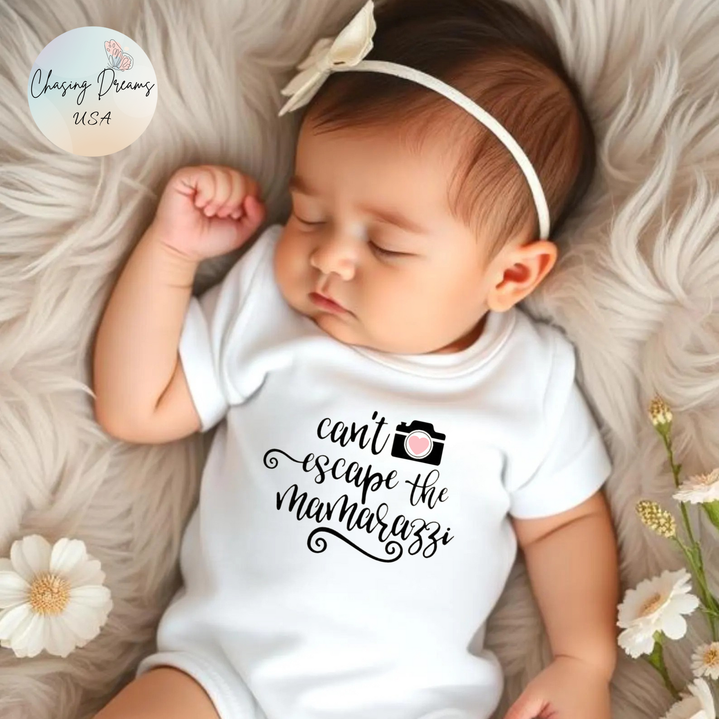 Body de bebé "No puedes escapar de Mamarazzi" - Diseño de cámara y corazón