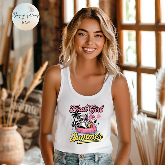 Camiseta de tirantes de verano para chica salvaje: mapache divertido con espalda nadadora flotante para mujer