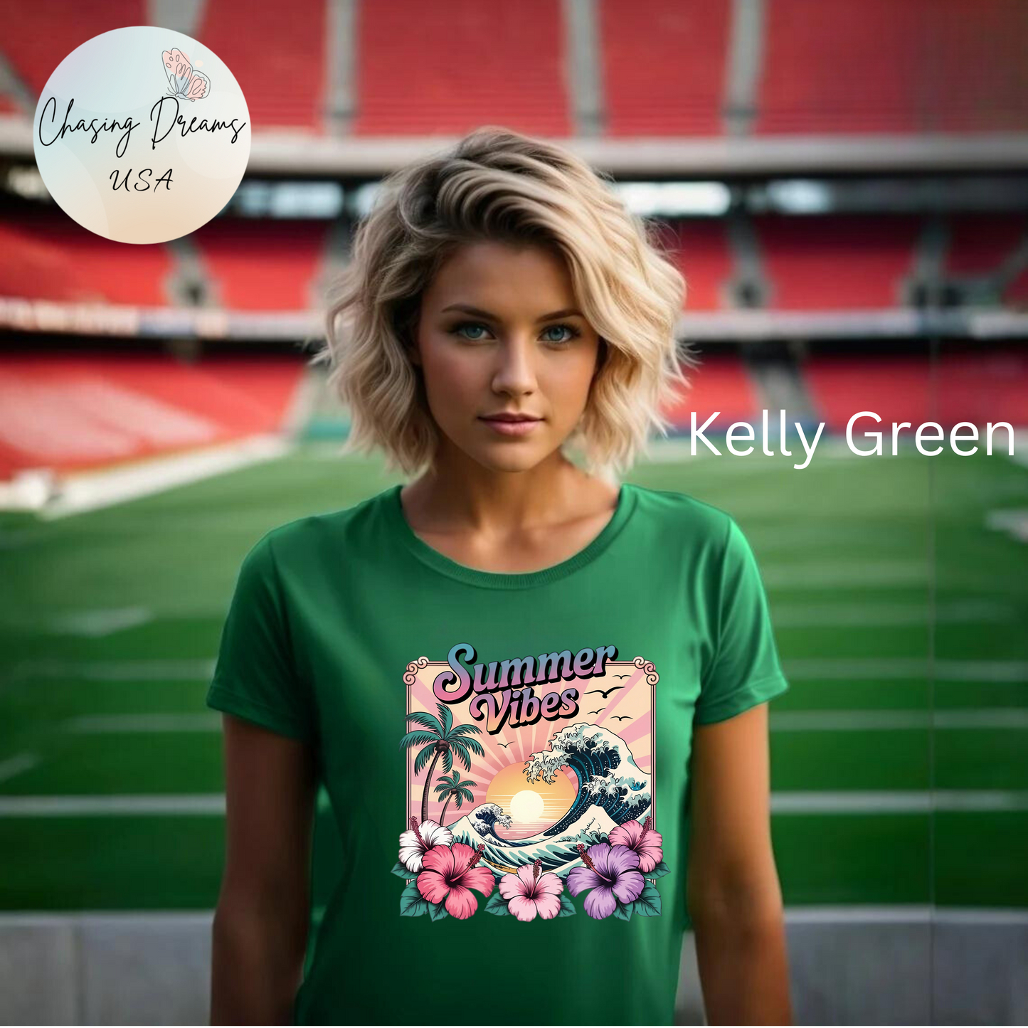 ☀️ Camiseta Summer Vibes – Ola playera vibrante, hibisco y palmeras | Camiseta gráfica para mujer