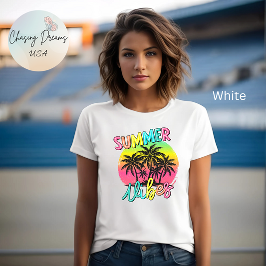 Camiseta Summer Vibes – Camiseta estampada de palmera en blanco | Camiseta de verano para mujer | Solo en blanco