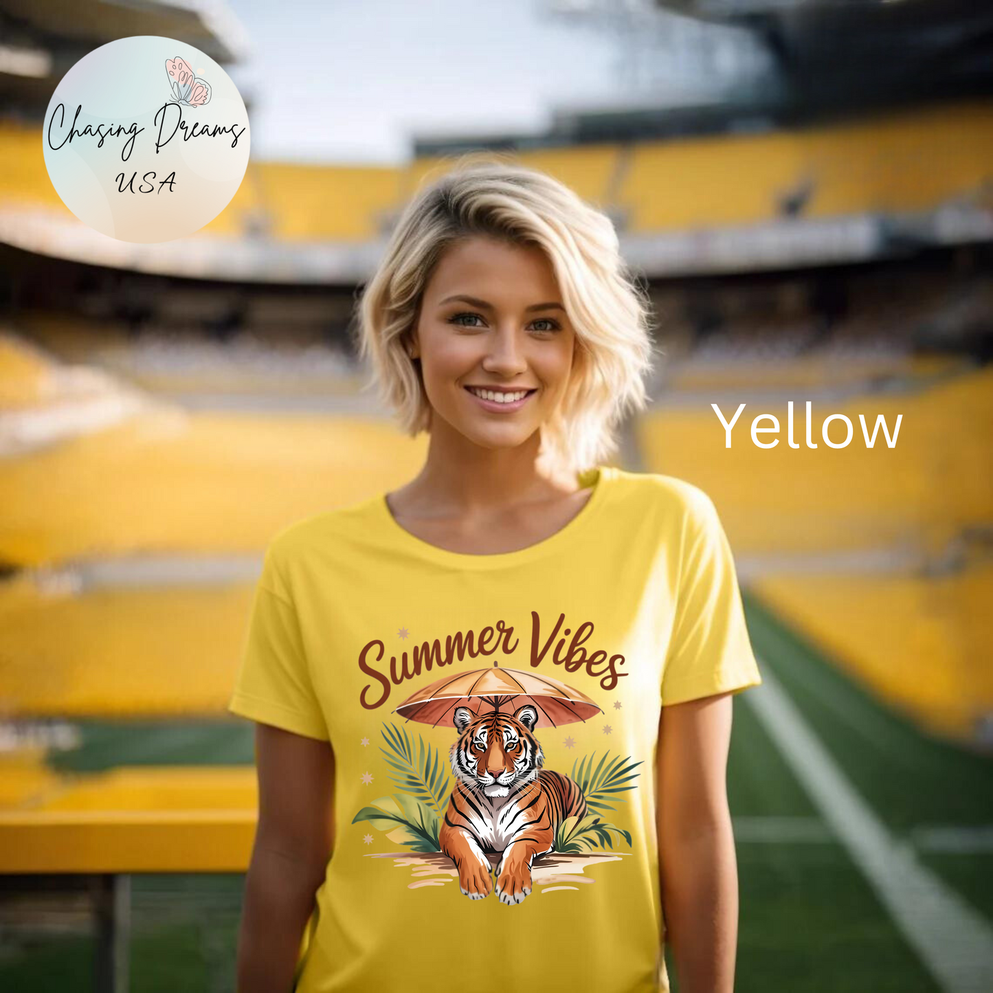 Camiseta Summer Vibes Tiger – Gráfico de palmeras de la selva con paraguas | Múltiples opciones de color