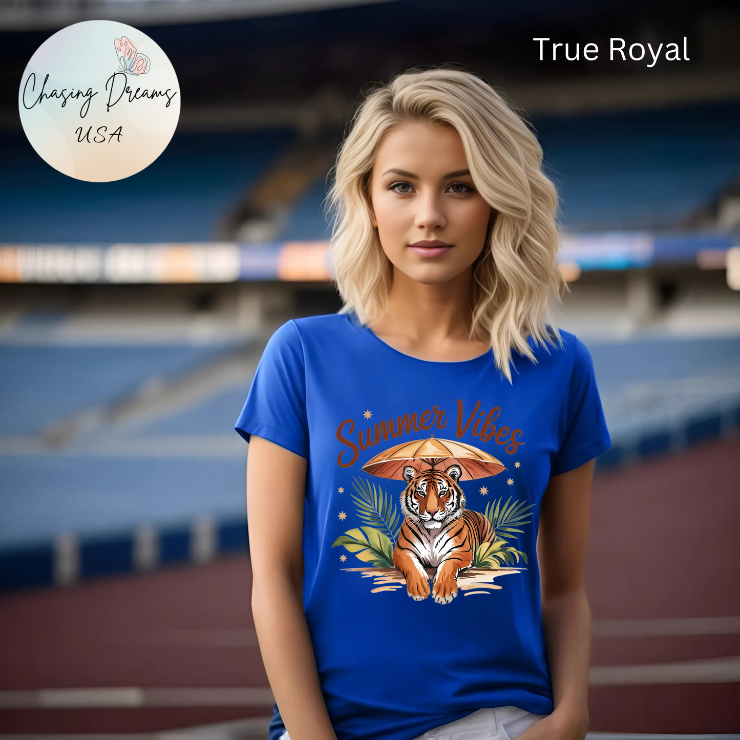 Camiseta Summer Vibes Tiger – Gráfico de palmeras de la selva con paraguas | Múltiples opciones de color