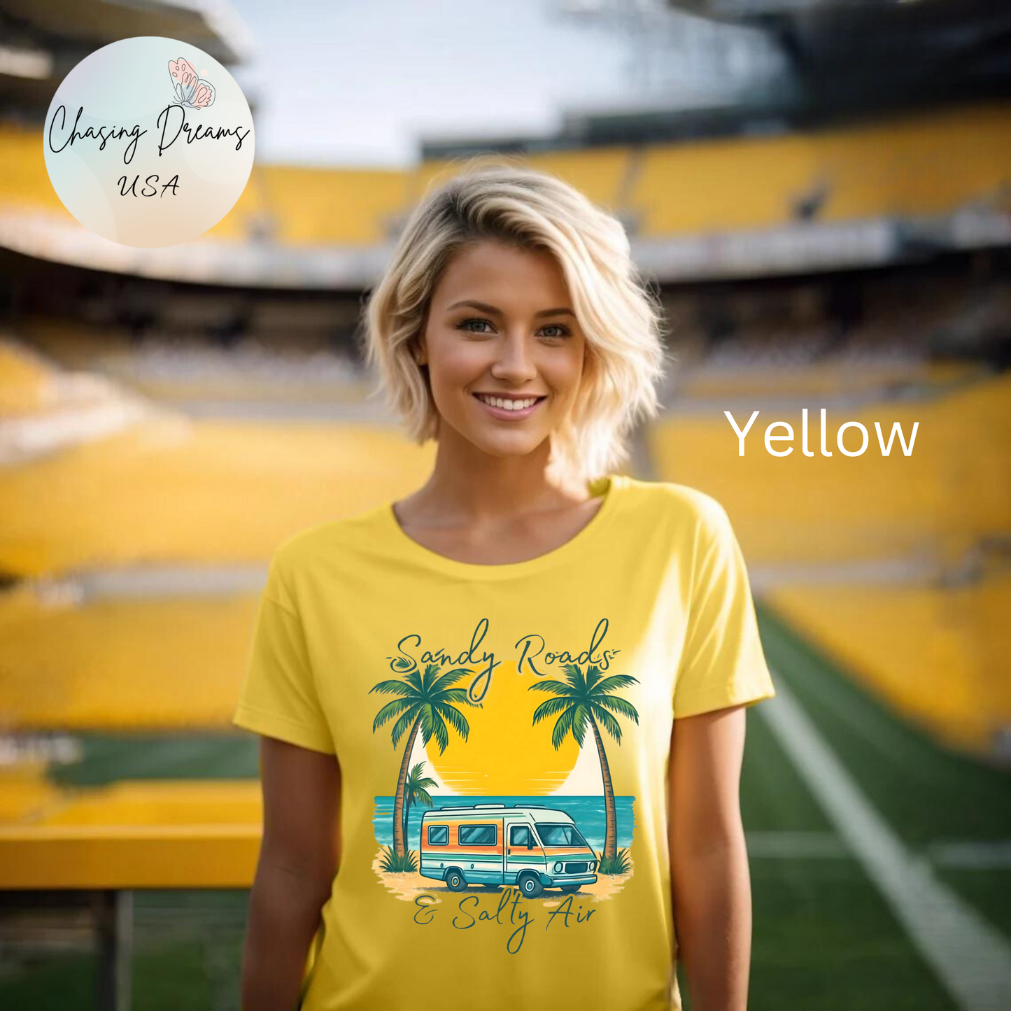 Camiseta Sandy Roads &amp; Salty Air: Camisa playera ligera para mujer para días costeros y ambiente veraniego.