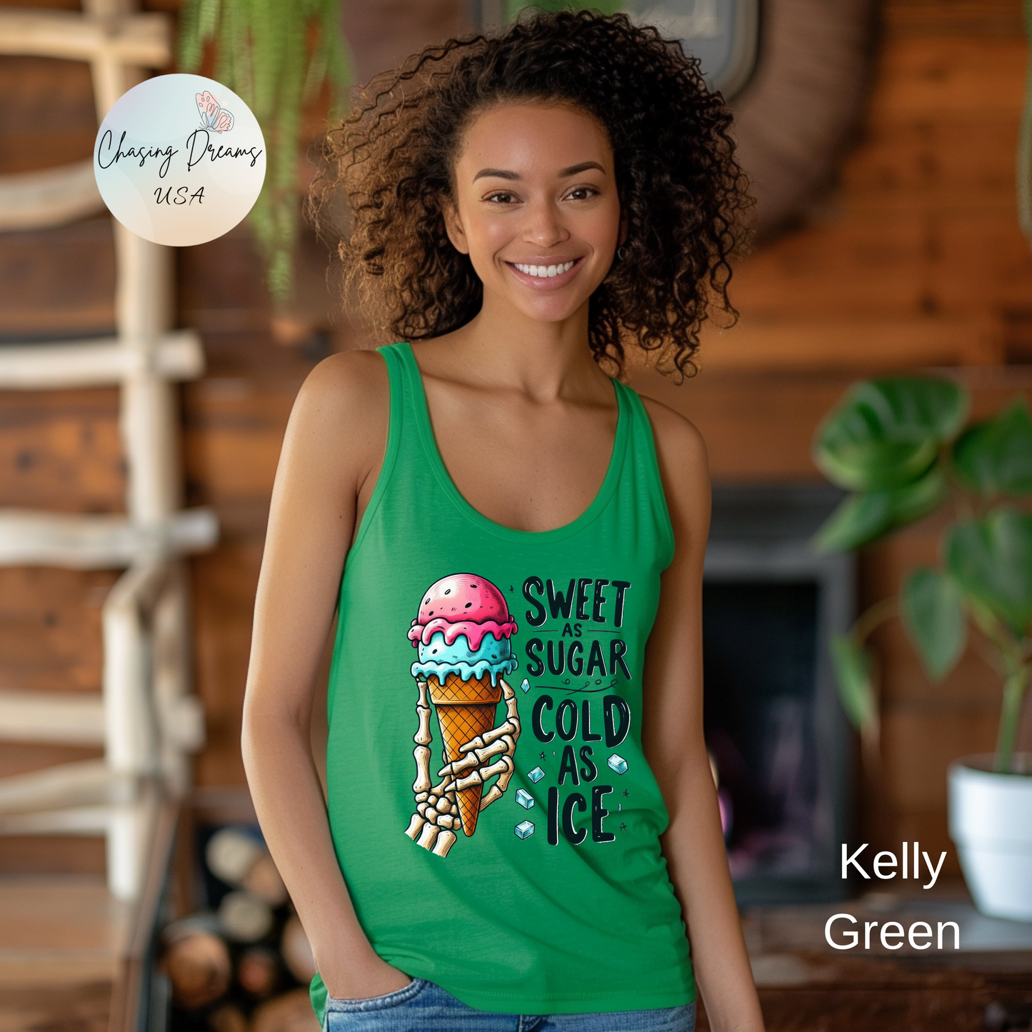 Dulce como el azúcar, fría como el hielo – Camiseta deportiva con espalda descubierta y mano de esqueleto