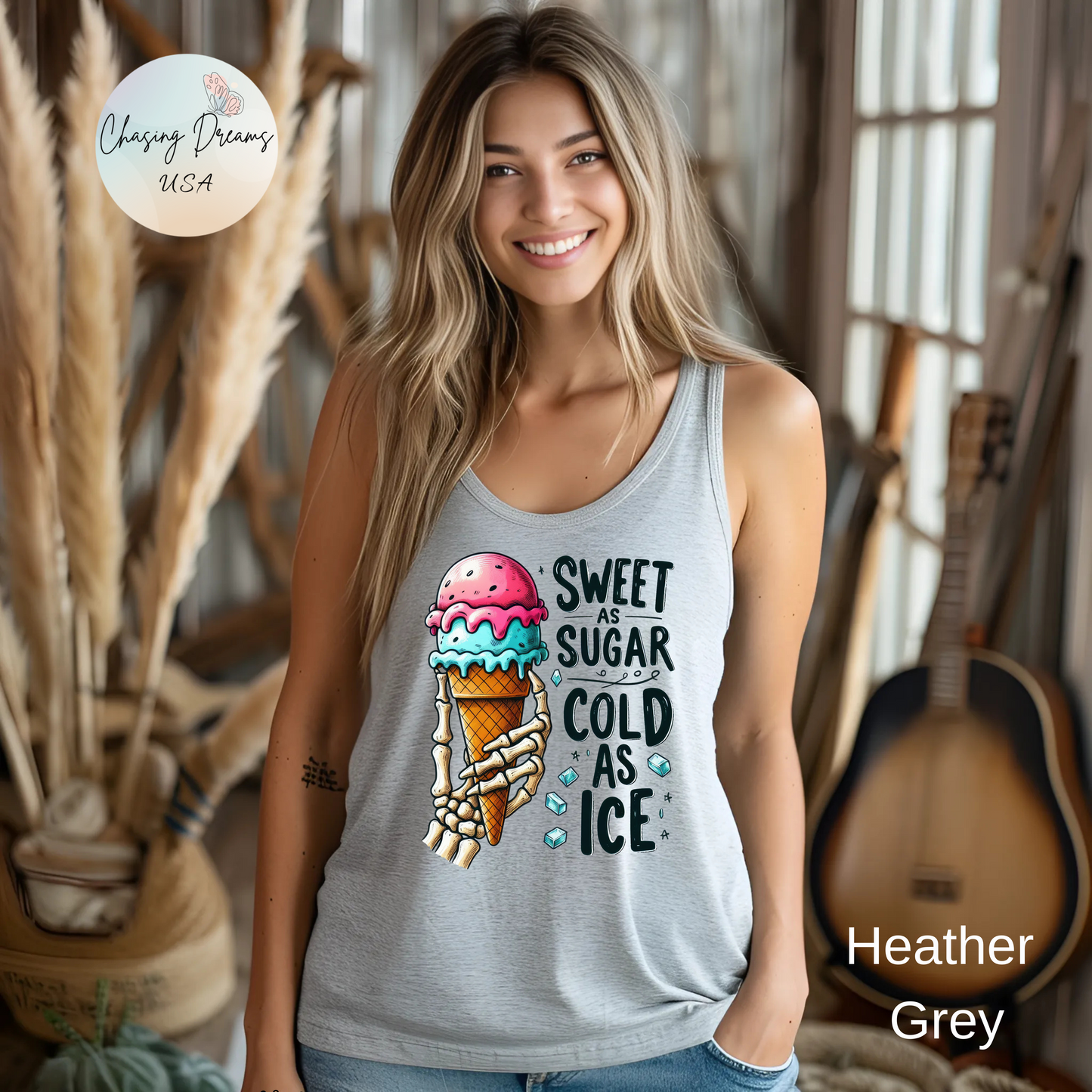 Dulce como el azúcar, fría como el hielo – Camiseta deportiva con espalda descubierta y mano de esqueleto
