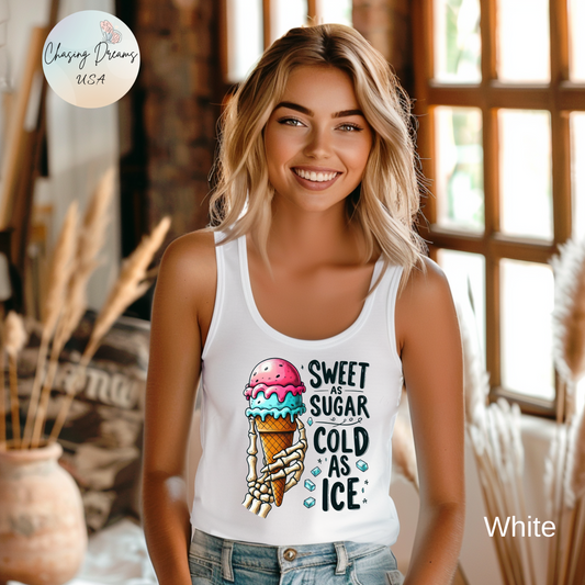 Dulce como el azúcar, fría como el hielo – Camiseta deportiva con espalda descubierta y mano de esqueleto